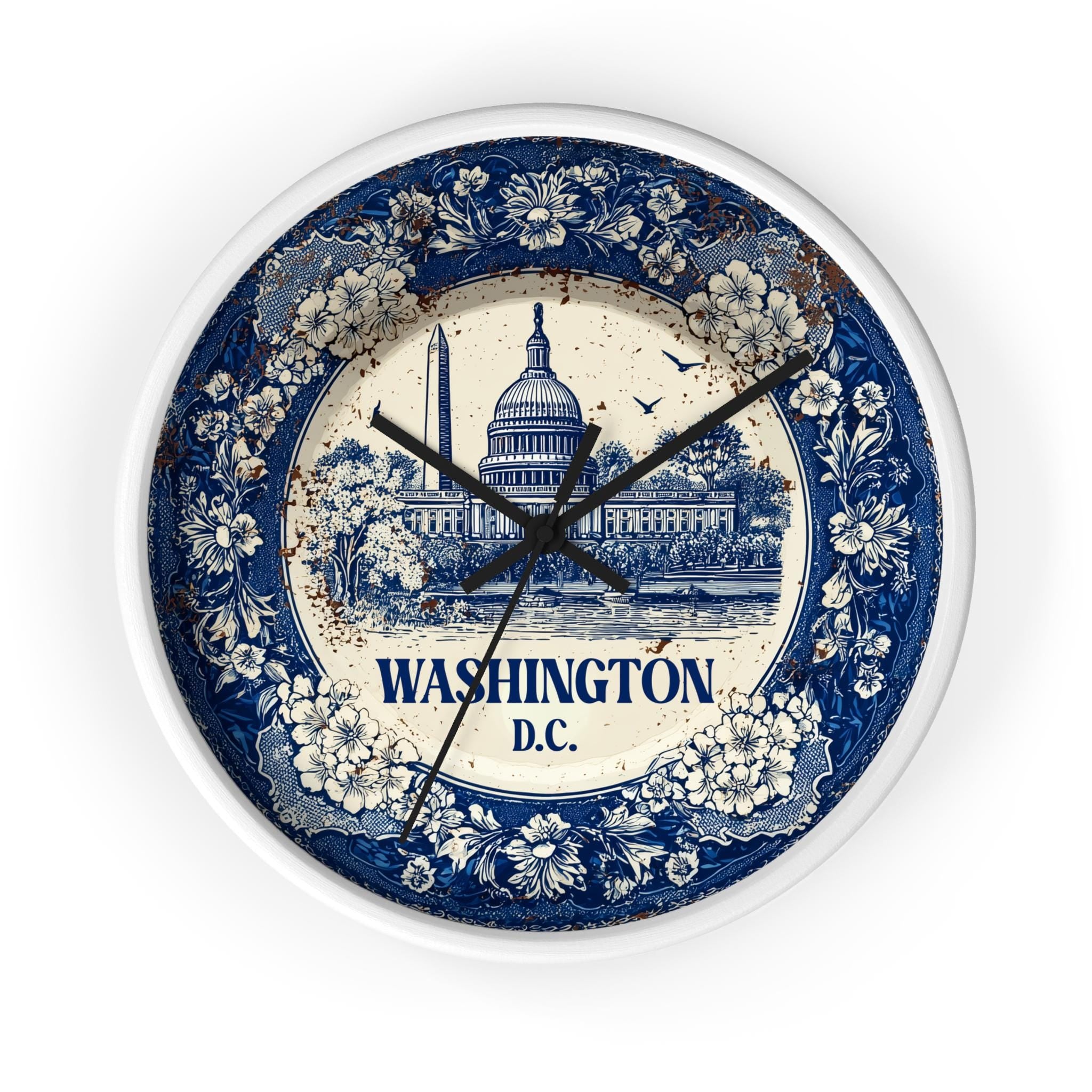 Washington DC Wall Clock, Delf style Home Decor, Vintage City Travel Keepsake Art