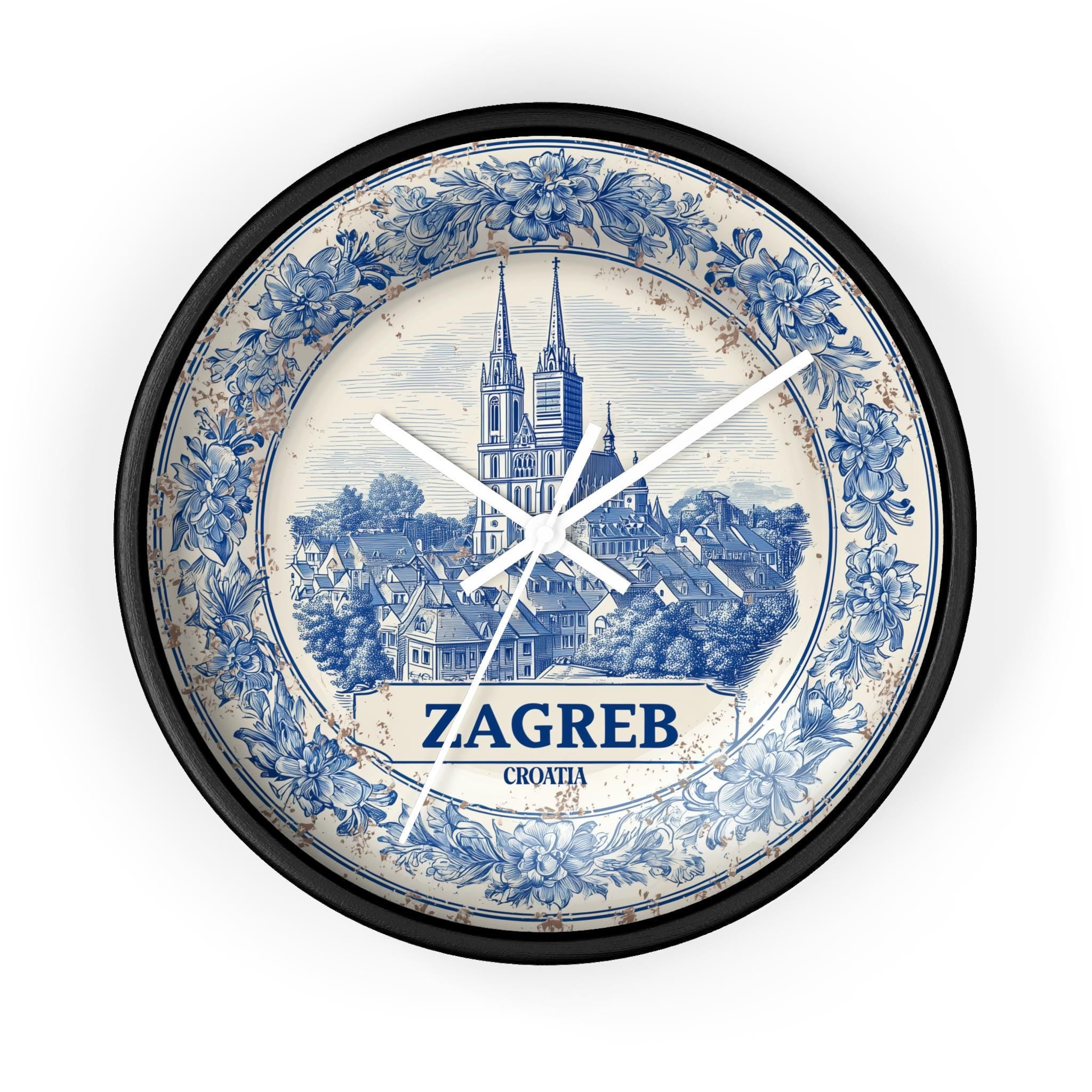 Zagreb Croatia Wall Clock, Delf style Home Decor, Vintage City Travel Keepsake Art