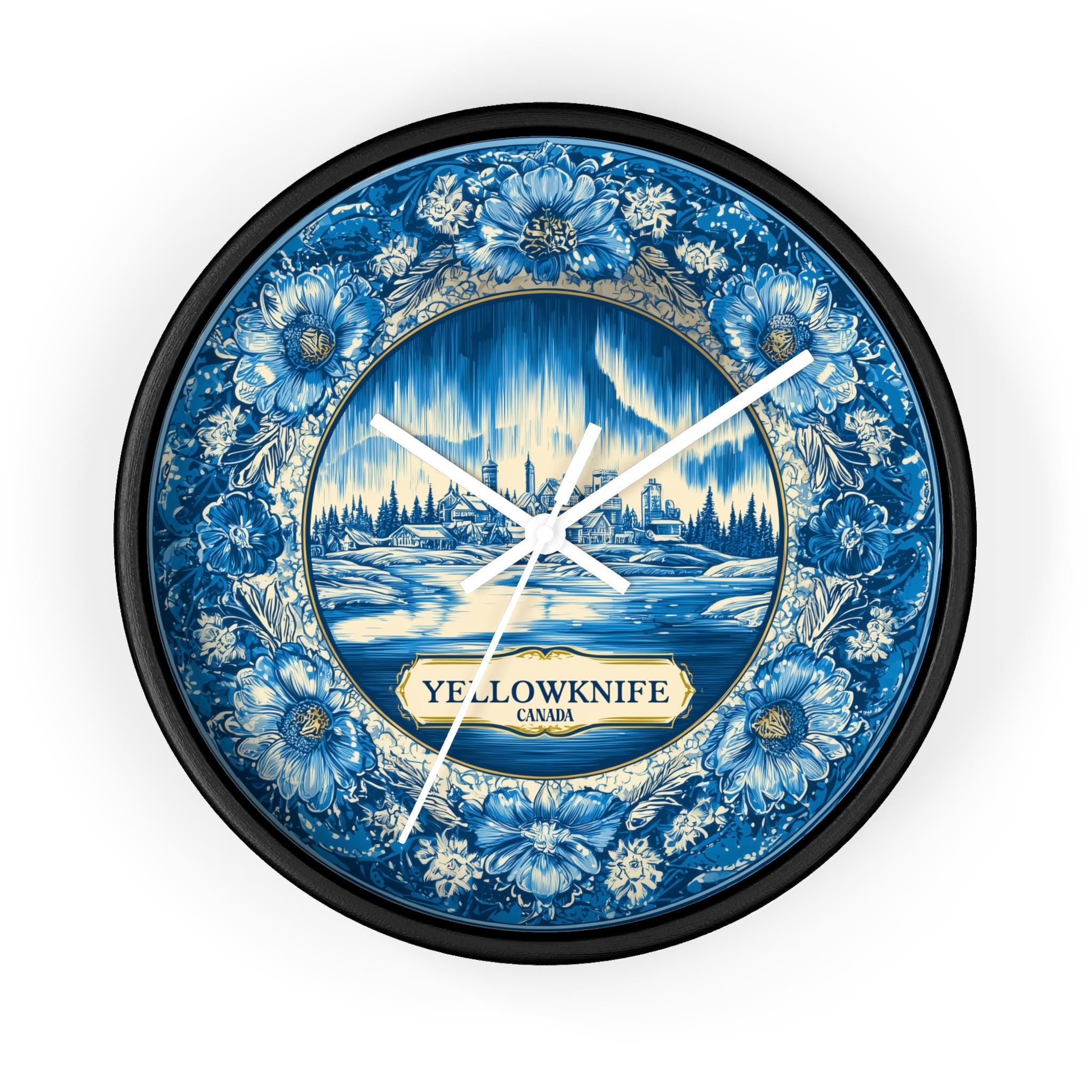 Yellowknife Canada Wall Clock, Delf style Home Decor, Vintage City Travel Keepsake Art