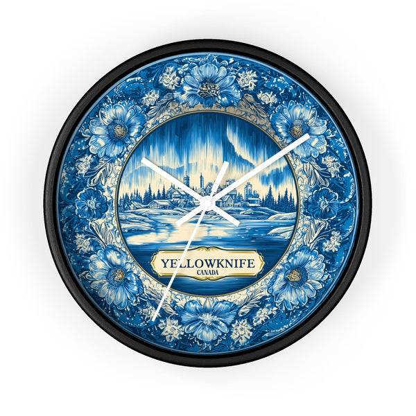 Yellowknife Canada Wall Clock, Delft style Home Decor, Vintage City Travel Keepsake Art
