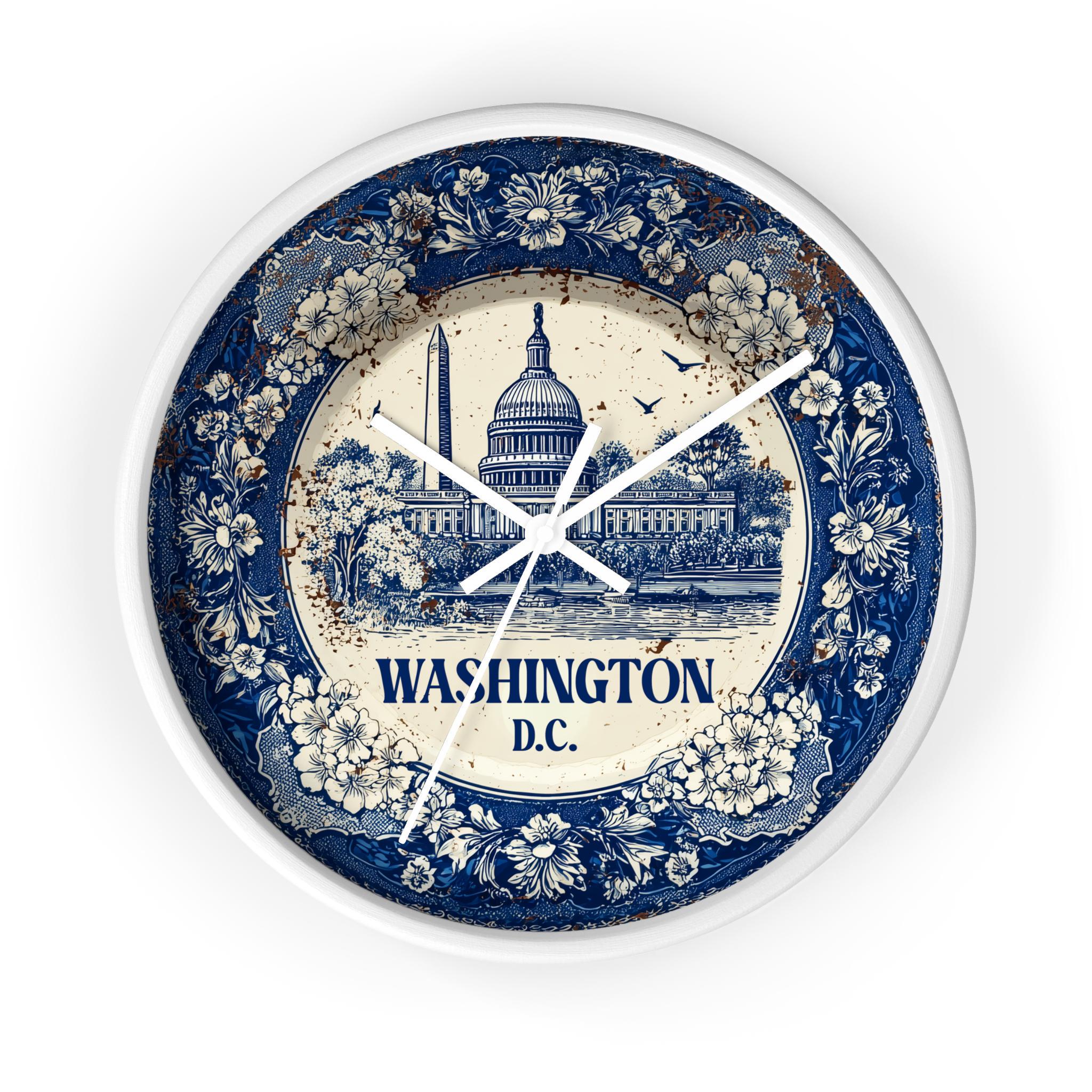 Washington DC Wall Clock, Delf style Home Decor, Vintage City Travel Keepsake Art