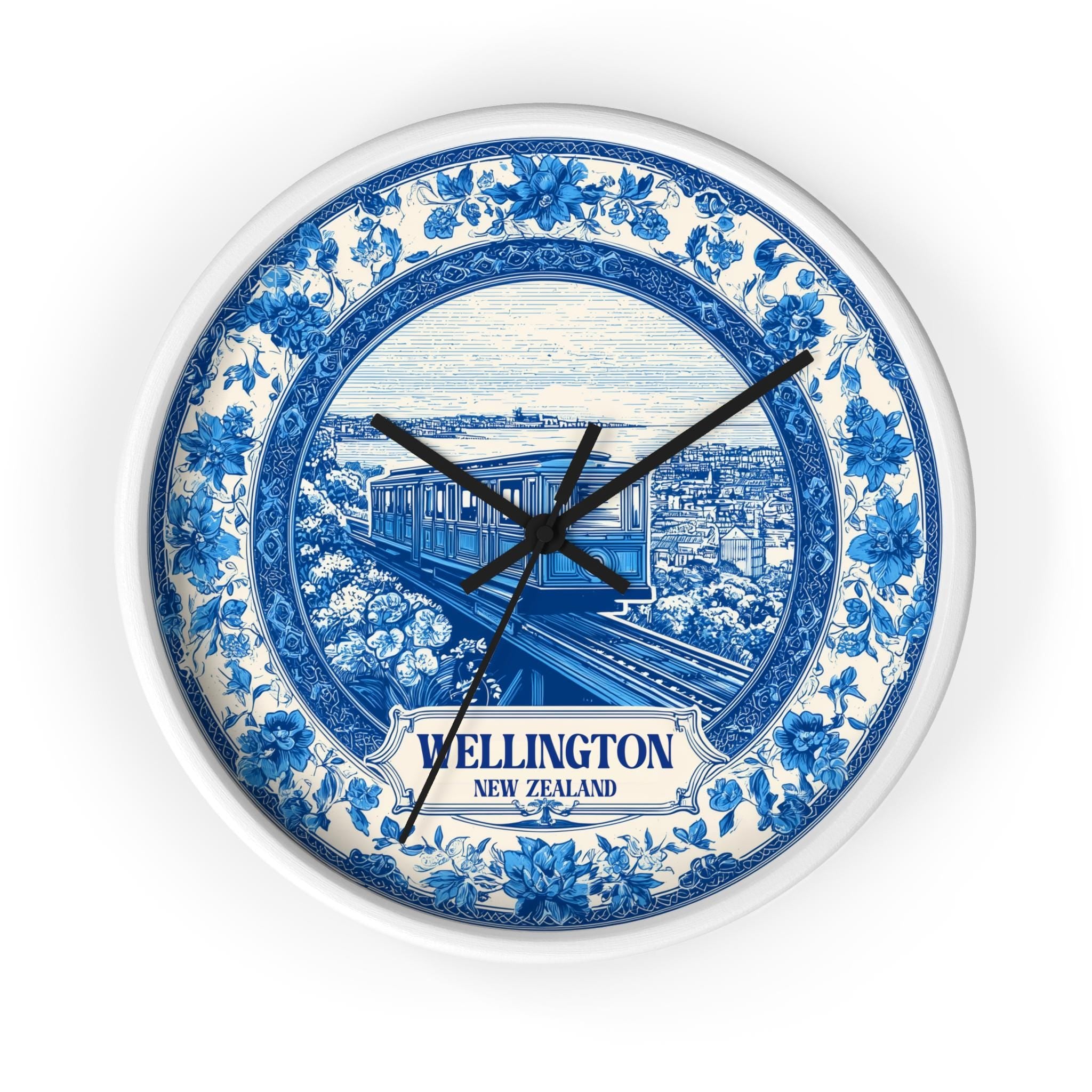 Wellington New Zealand Wall Clock, Delf style Home Decor, Vintage City Travel Keepsake Art