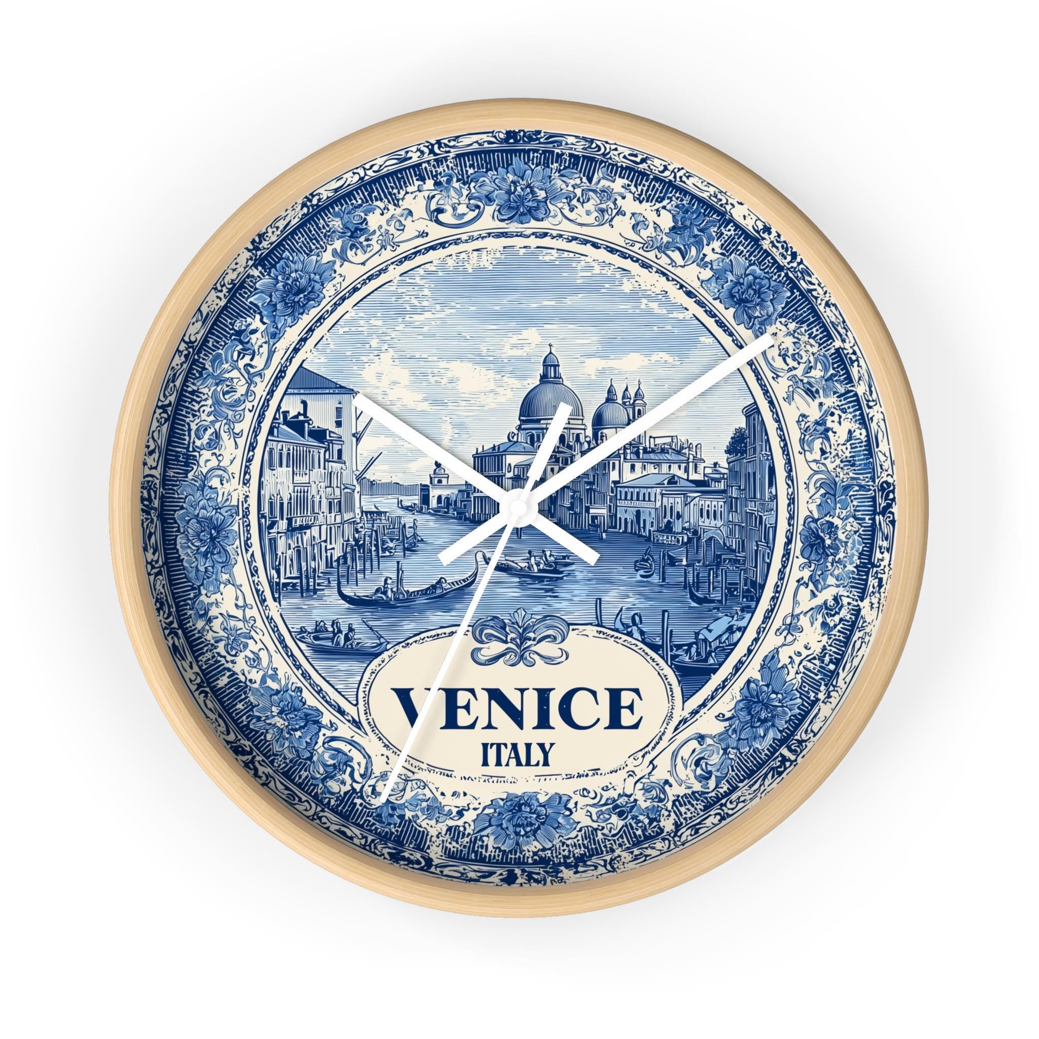 Venice Italy Wall Clock, Delf style Home Decor, Vintage City Travel Keepsake Art