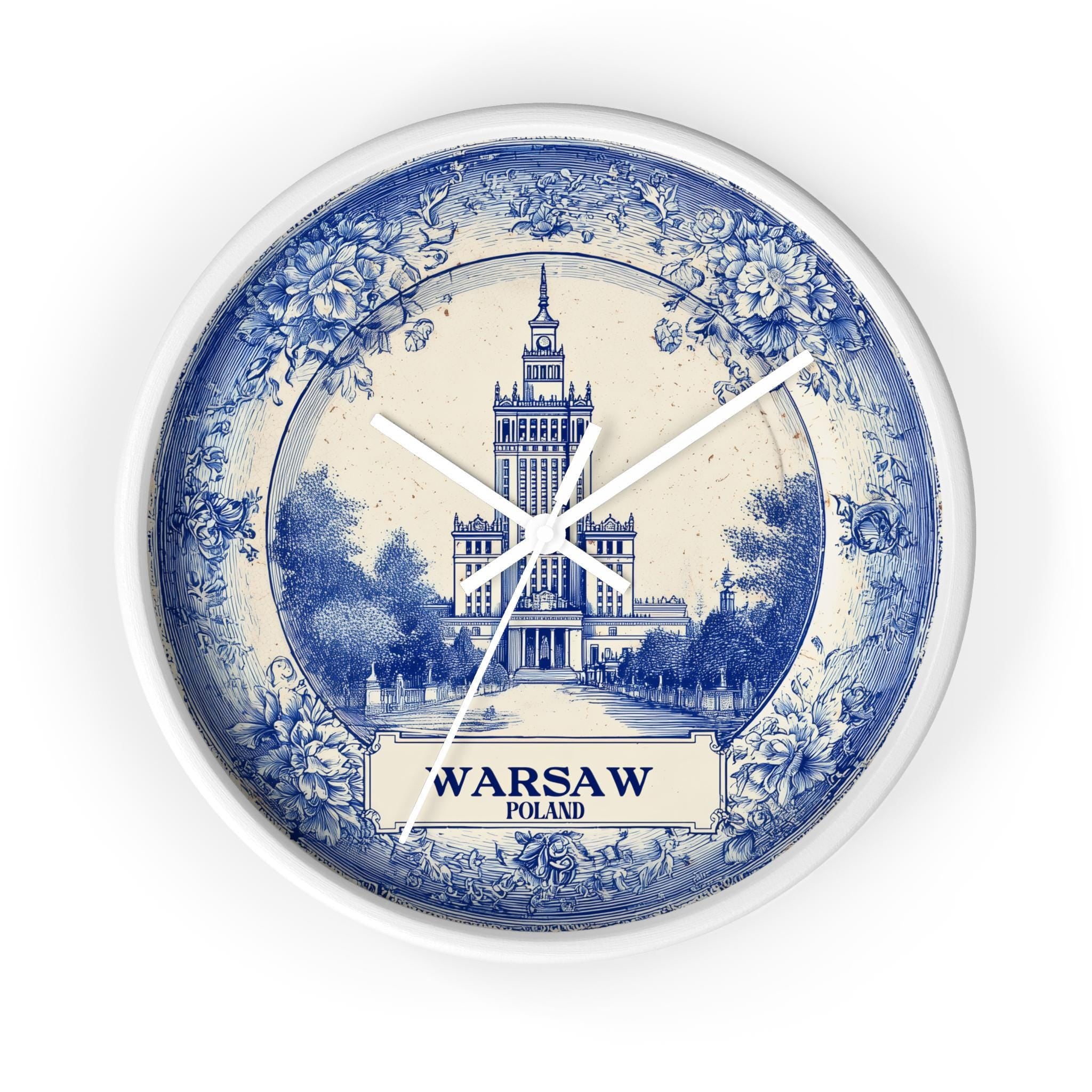Warsaw Poland Wall Clock, Delf style Home Decor, Vintage City Travel Keepsake Art