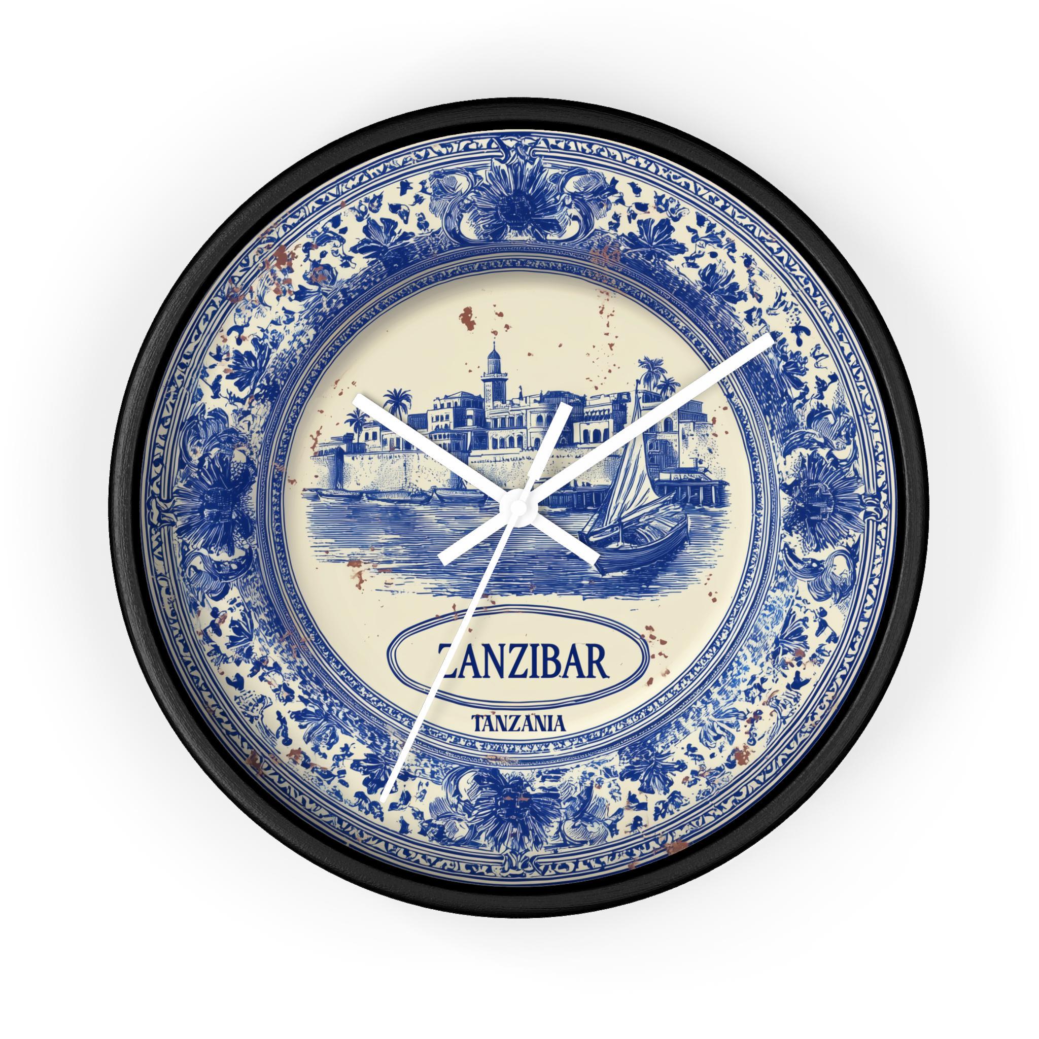 Zanzibar Tanzania Wall Clock, Delf style Home Decor, Vintage City Travel Keepsake Art