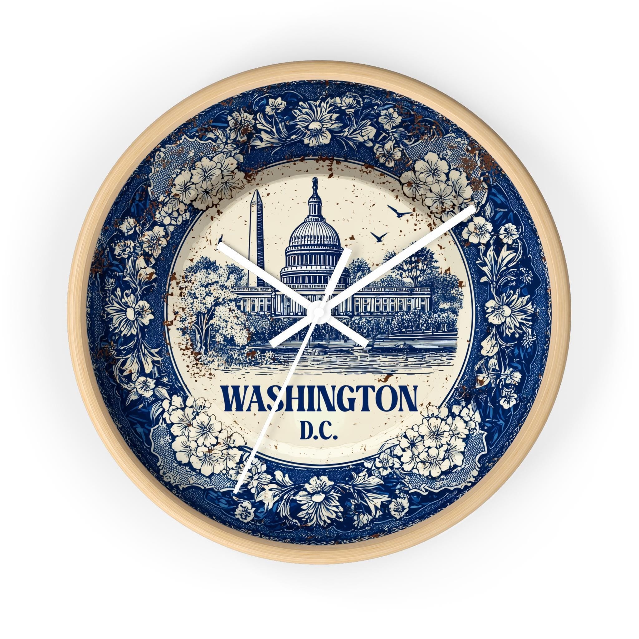 Washington DC Wall Clock, Delf style Home Decor, Vintage City Travel Keepsake Art