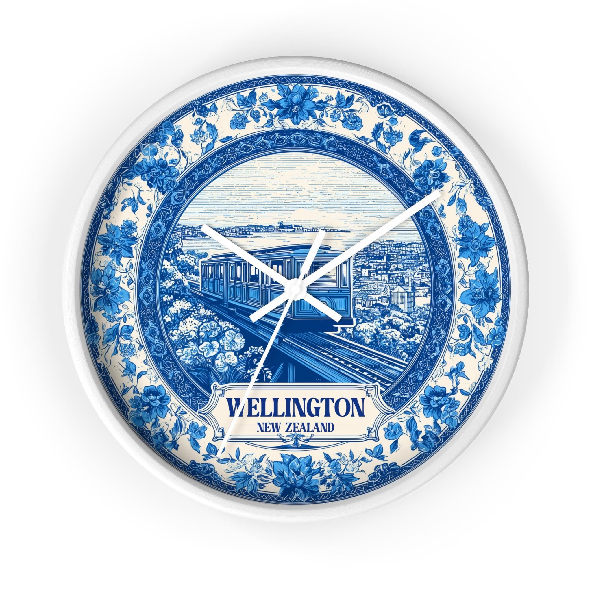 Wellington New Zealand Wall Clock, Delf style Home Decor, Vintage City Travel Keepsake Art