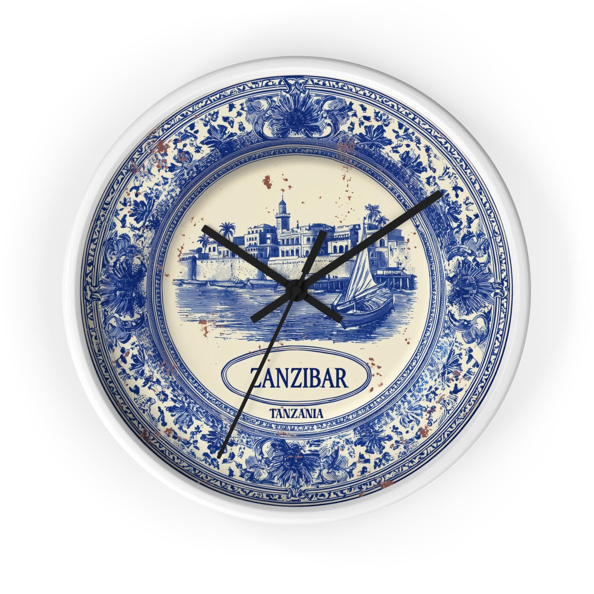 Zanzibar Tanzania Wall Clock, Delf style Home Decor, Vintage City Travel Keepsake Art