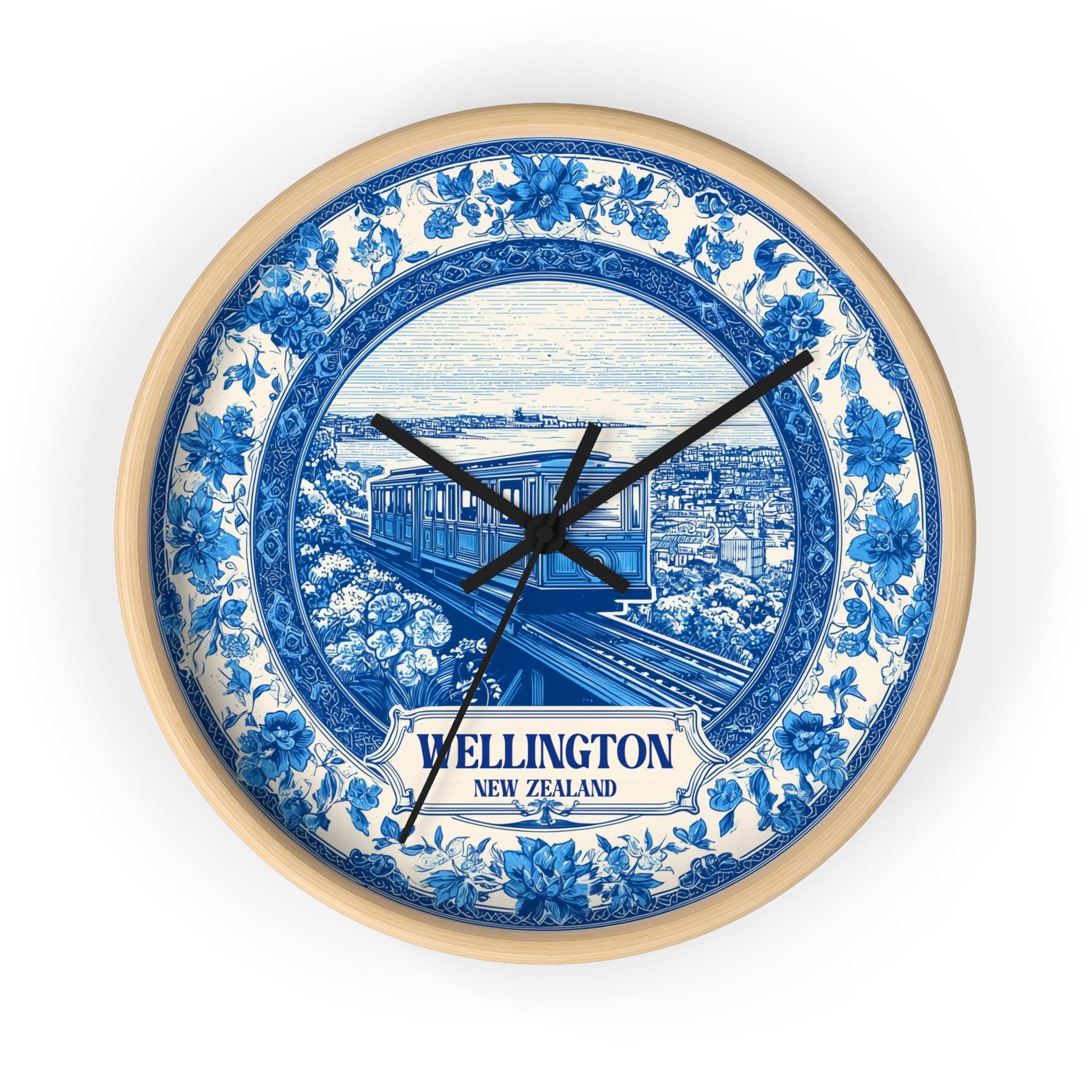Wellington New Zealand Wall Clock, Delf style Home Decor, Vintage City Travel Keepsake Art