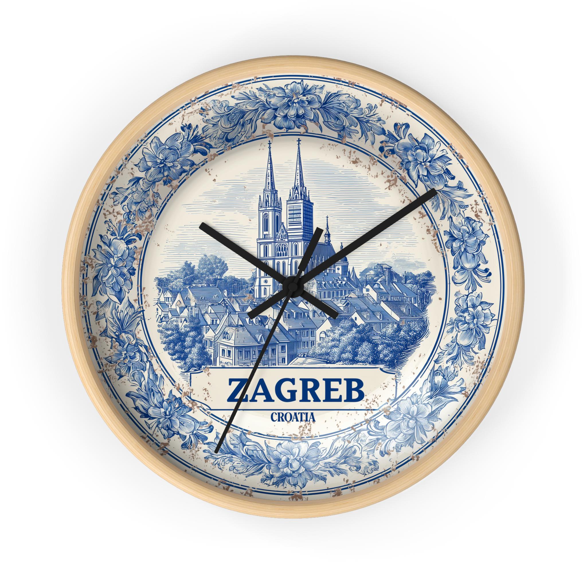 Zagreb Croatia Wall Clock, Delf style Home Decor, Vintage City Travel Keepsake Art