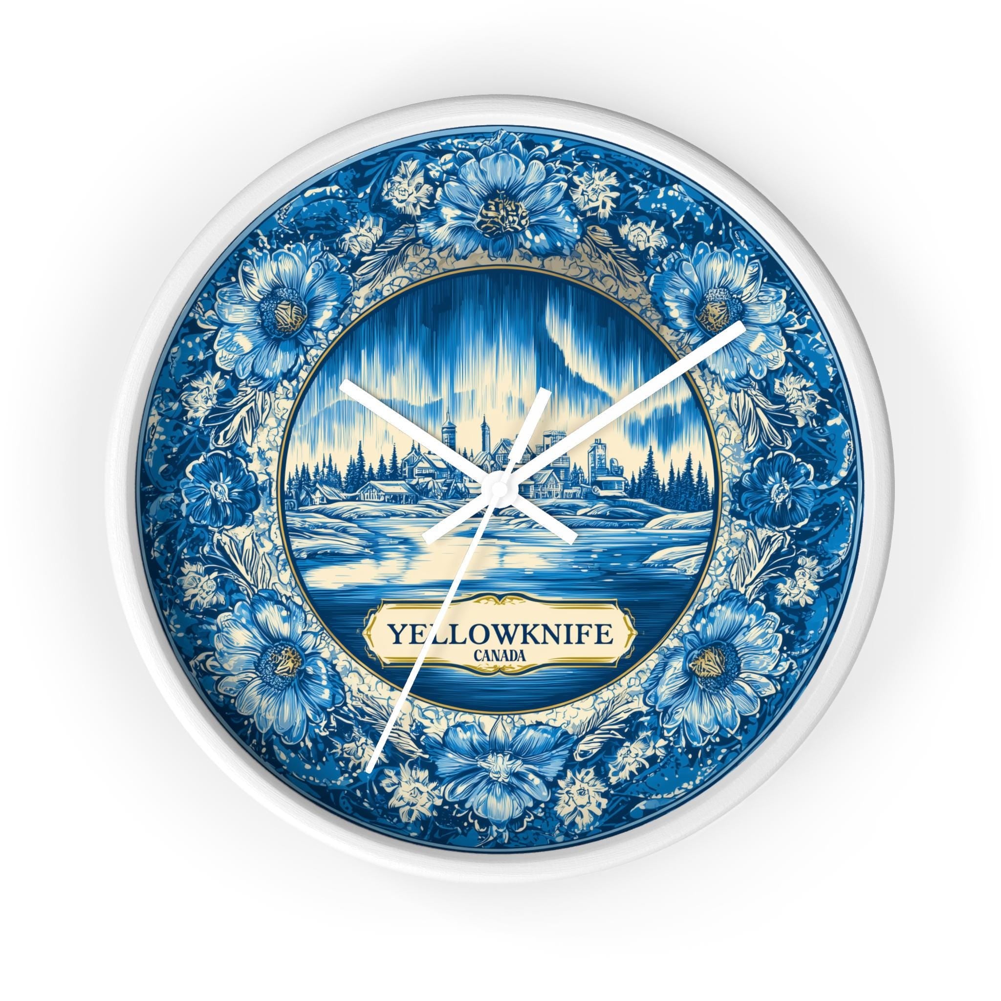 Yellowknife Canada Wall Clock, Delf style Home Decor, Vintage City Travel Keepsake Art