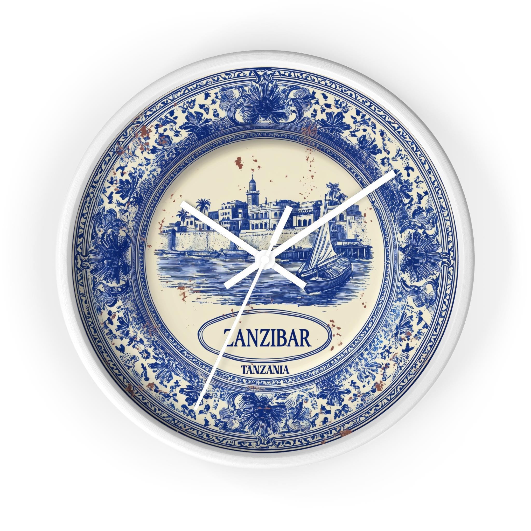 Zanzibar Tanzania Wall Clock, Delf style Home Decor, Vintage City Travel Keepsake Art