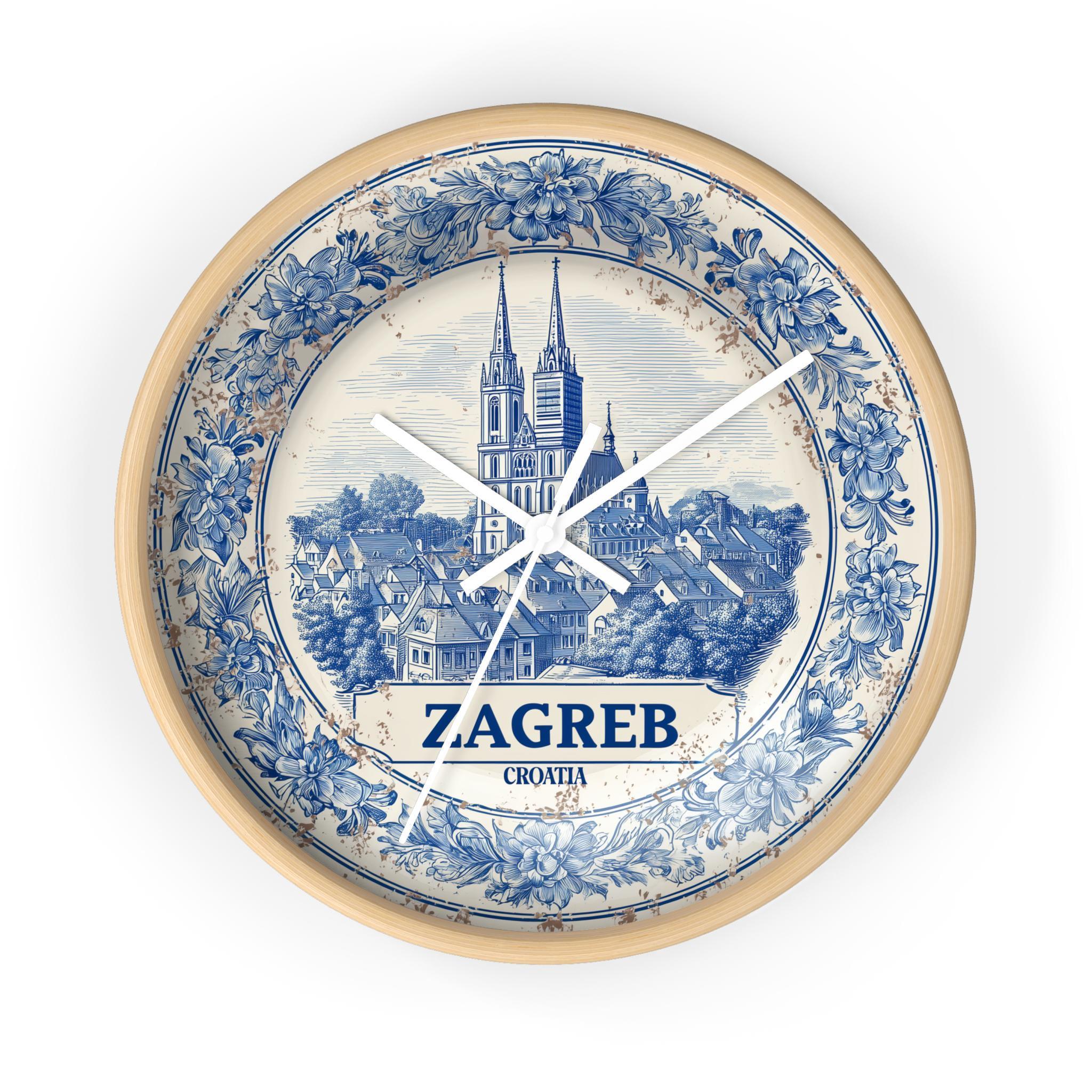Zagreb Croatia Wall Clock, Delf style Home Decor, Vintage City Travel Keepsake Art
