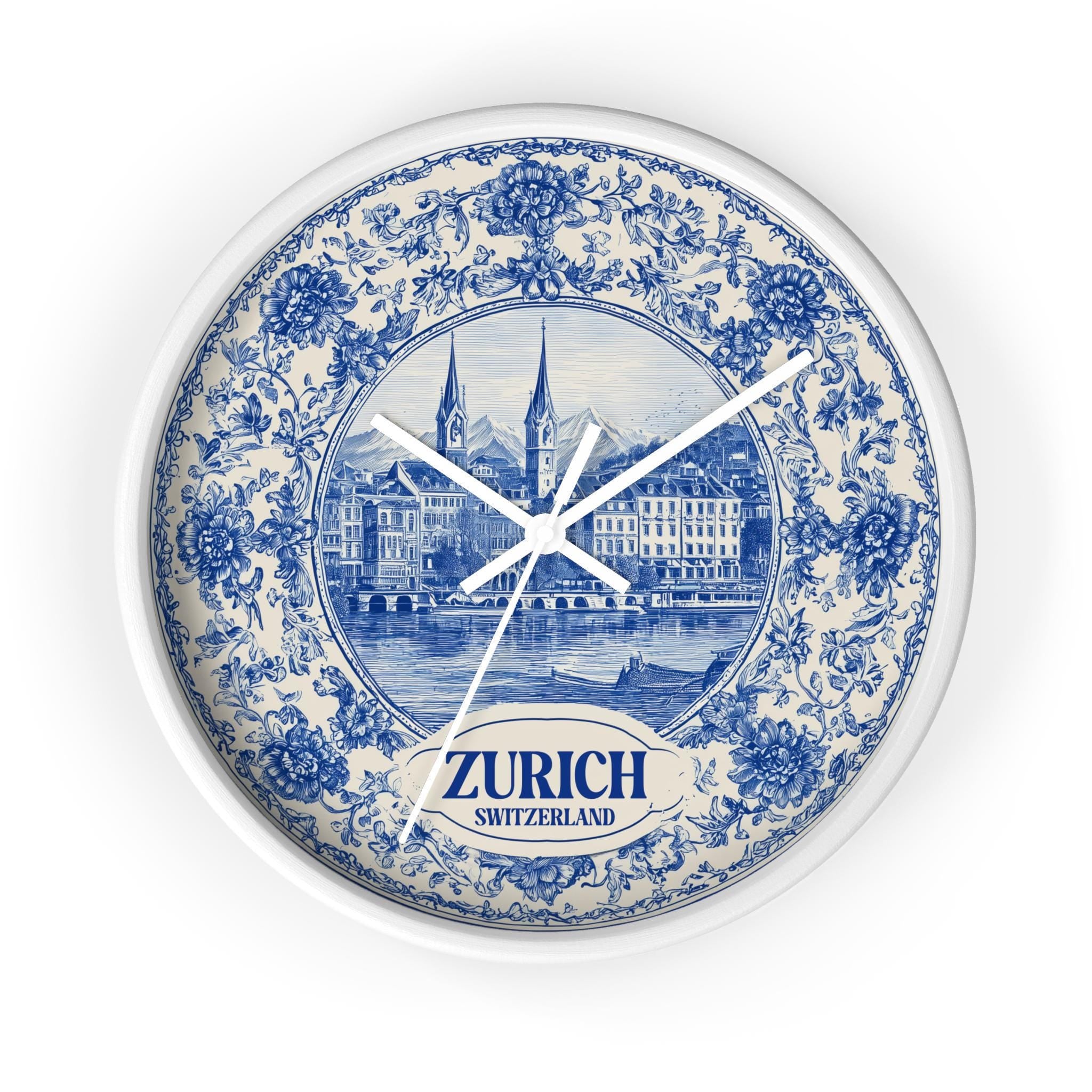 Zurich Switzerland Wall Clock, Delf style Home Decor, Vintage City Travel Keepsake Art