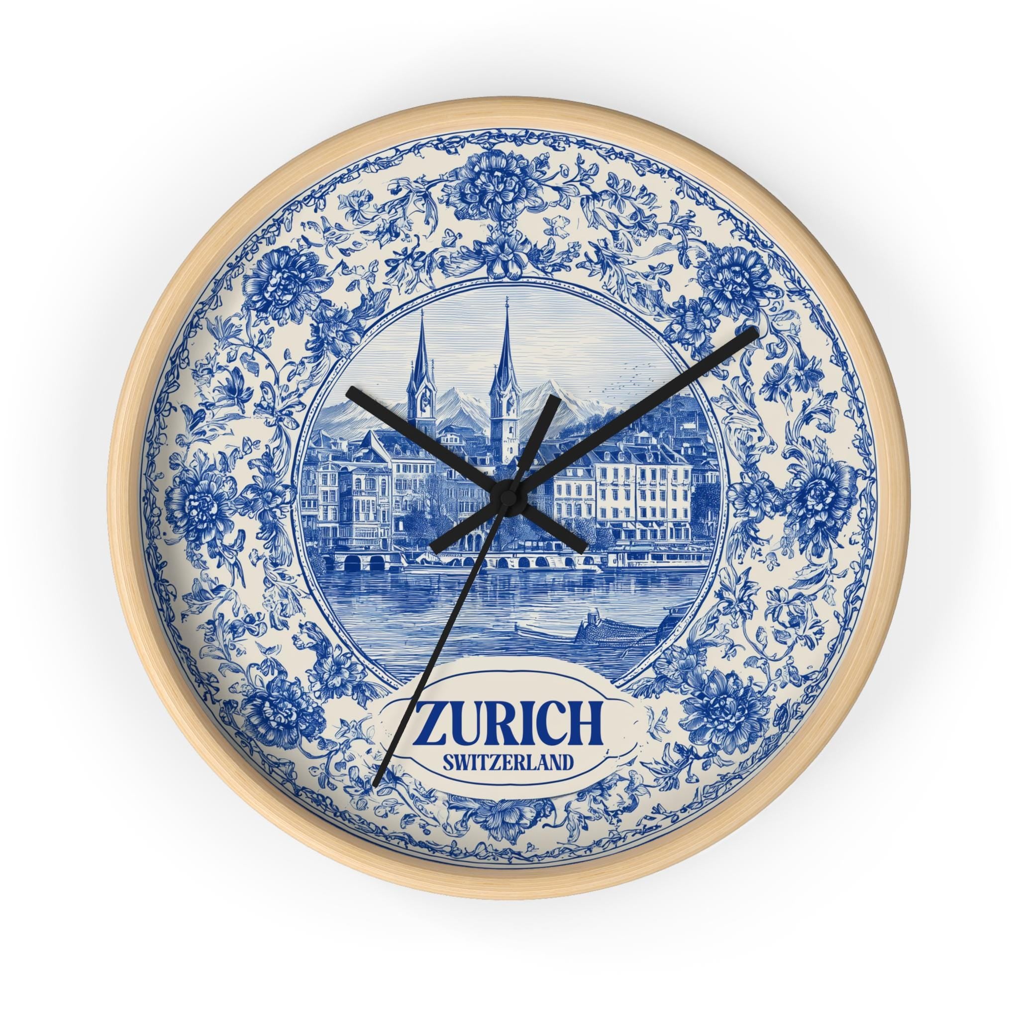 Zurich Switzerland Wall Clock, Delf style Home Decor, Vintage City Travel Keepsake Art