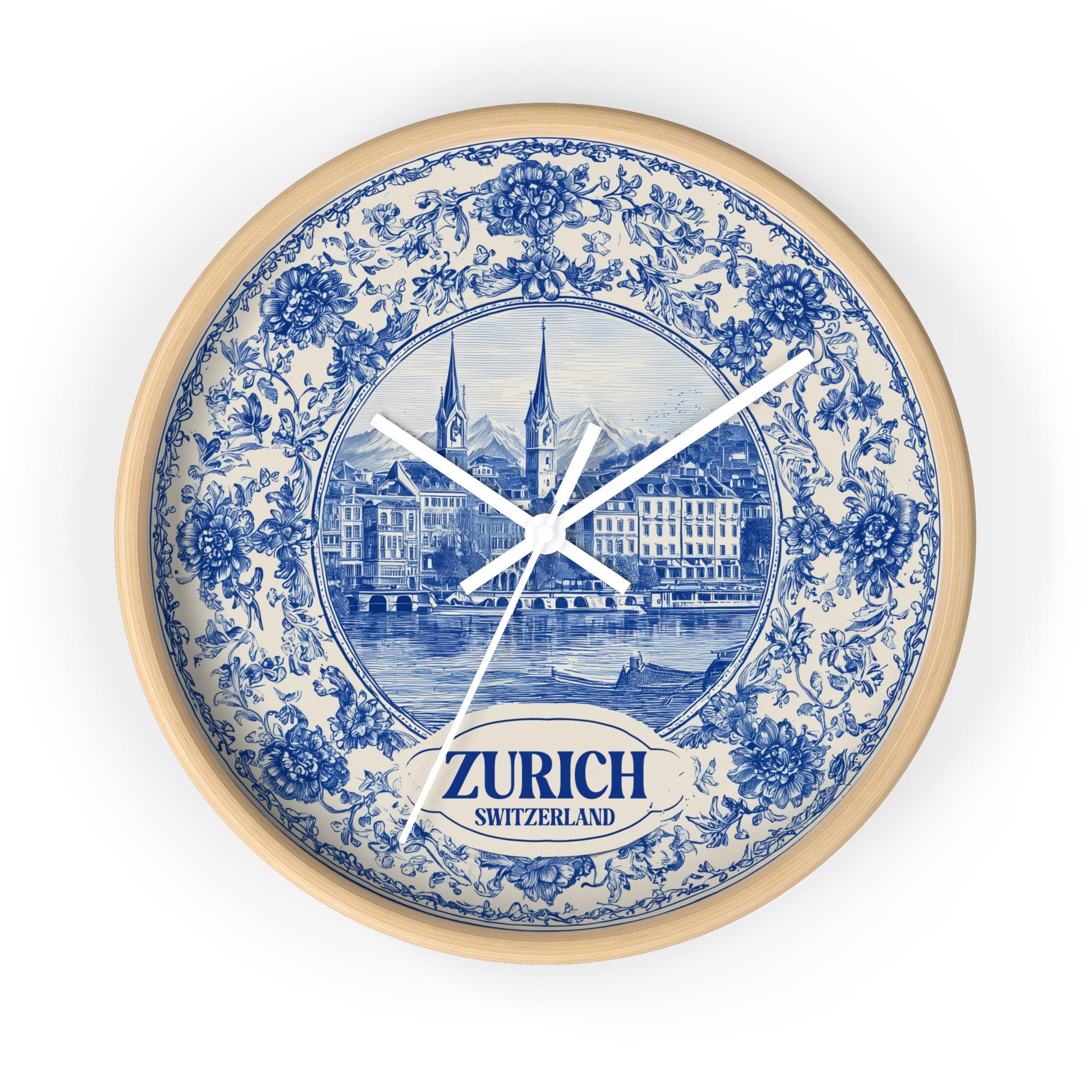 Zurich Switzerland Wall Clock, Delf style Home Decor, Vintage City Travel Keepsake Art