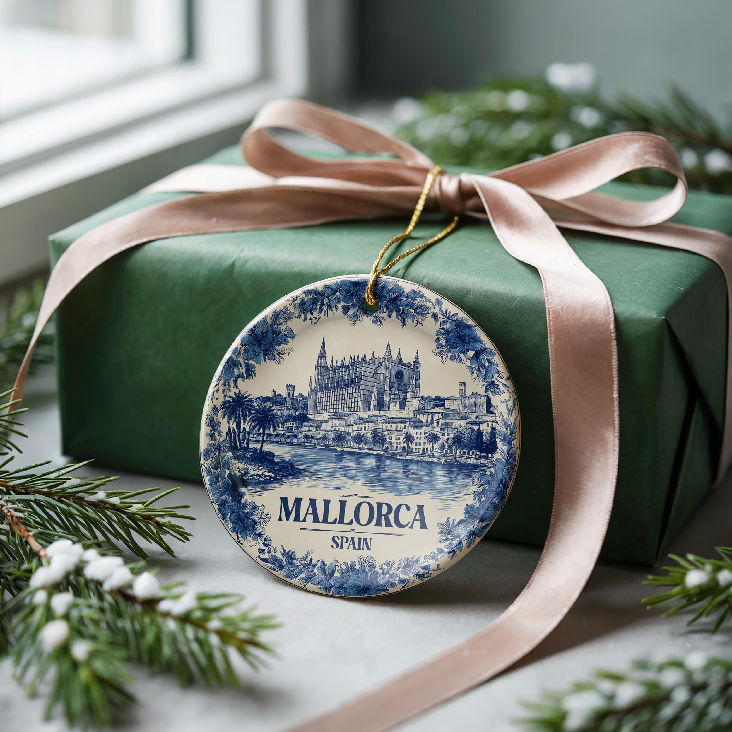 Custom Mallorca Spain Ceramic Delft Ornament, Christmas Delftware Blue Delftware city travel