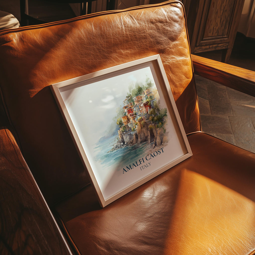 Amalfi Italy Watercolor Wall Art Print, Custom Travel Poster, World Locations Keepsake Gift