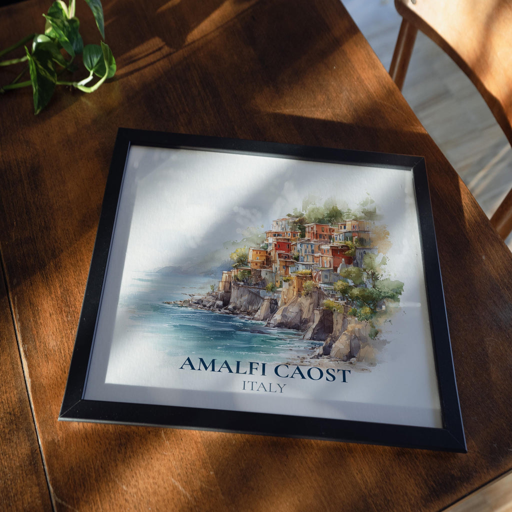 Amalfi Italy Watercolor Wall Art Print, Custom Travel Poster, World Locations Keepsake Gift