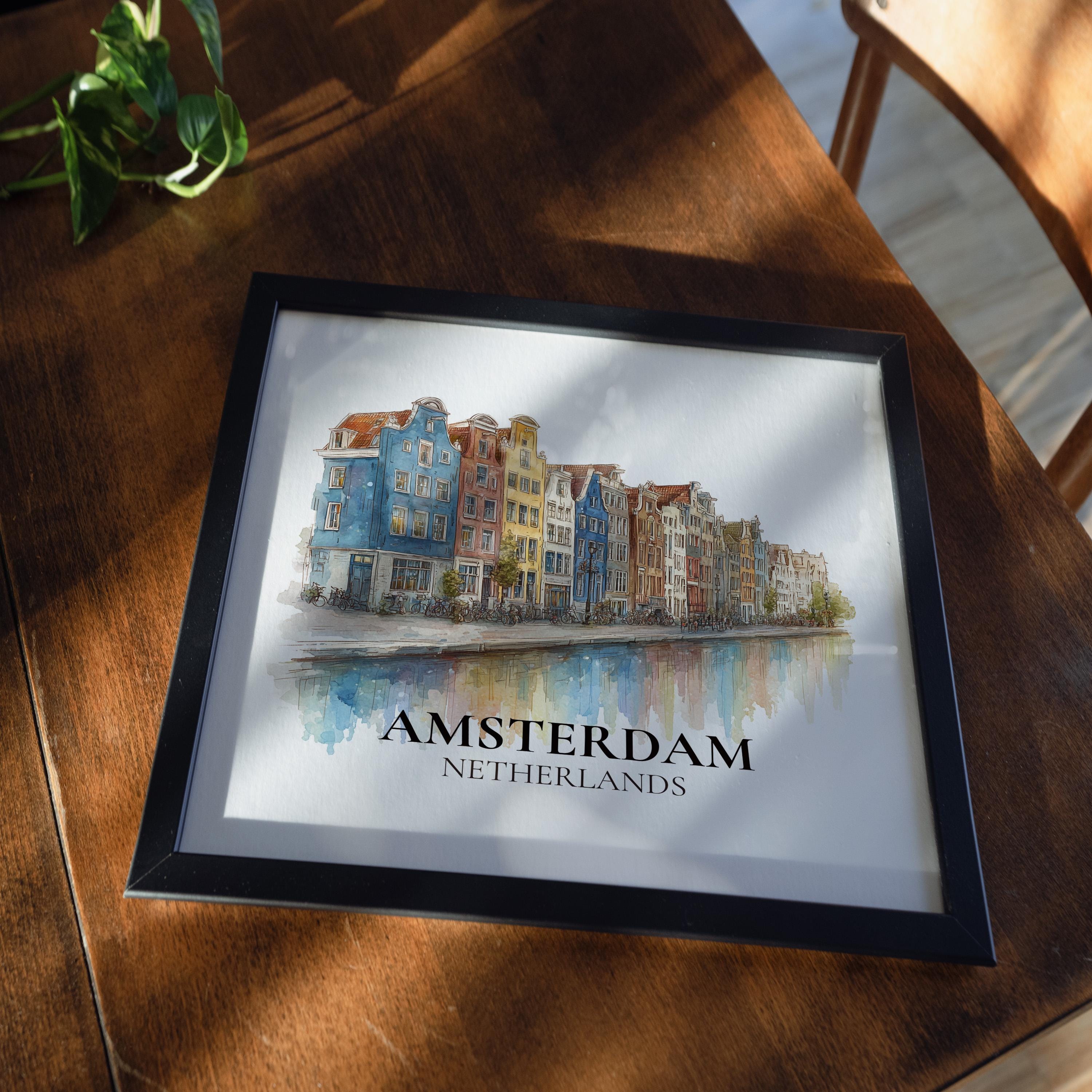 Amsterdam Netherlands Poster, Watercolor Wall Art Print, Custom Travel, World Locations Keepsake Gift