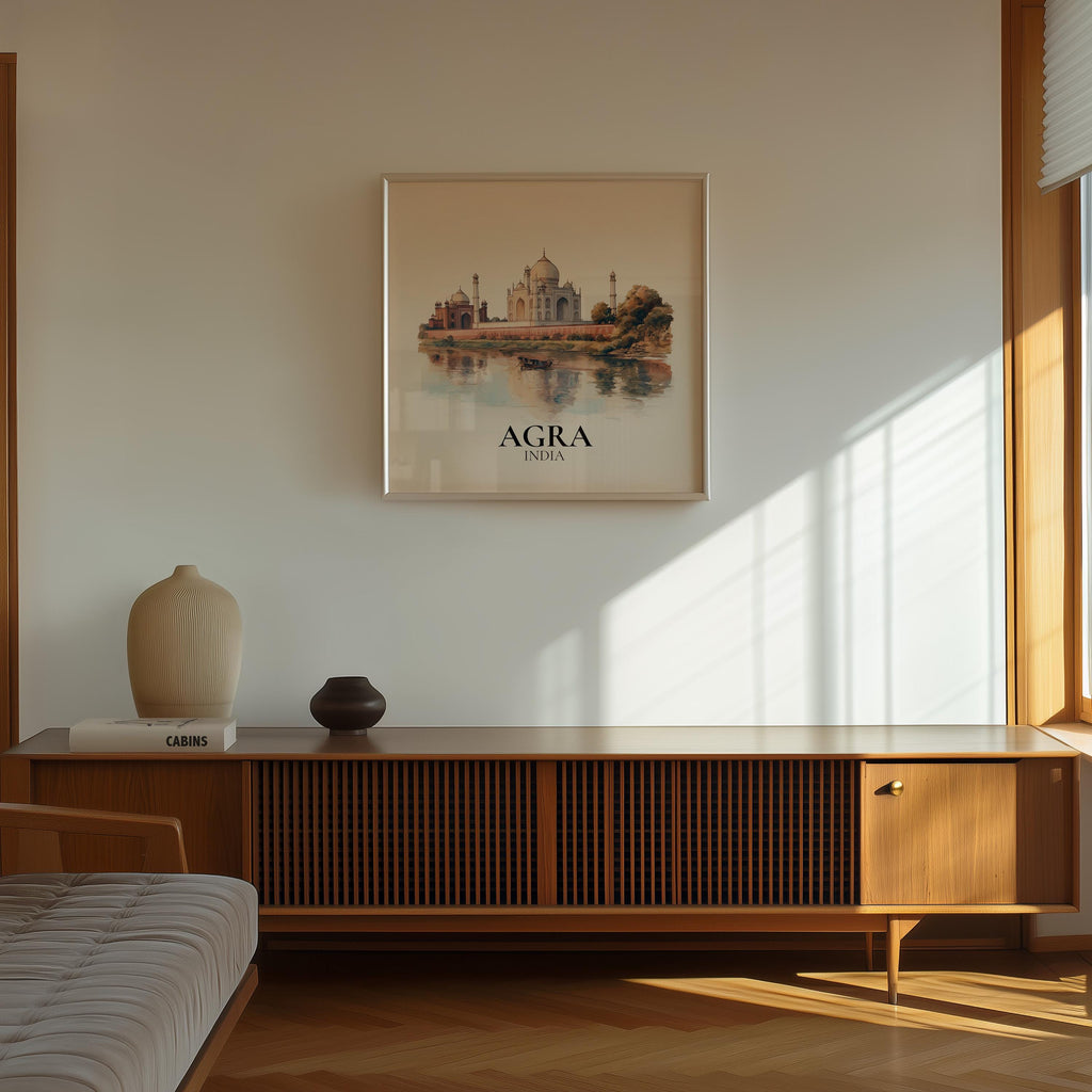 Agra India Watercolor Wall Art Print, Custom Travel Poster, World Locations Keepsake Gift