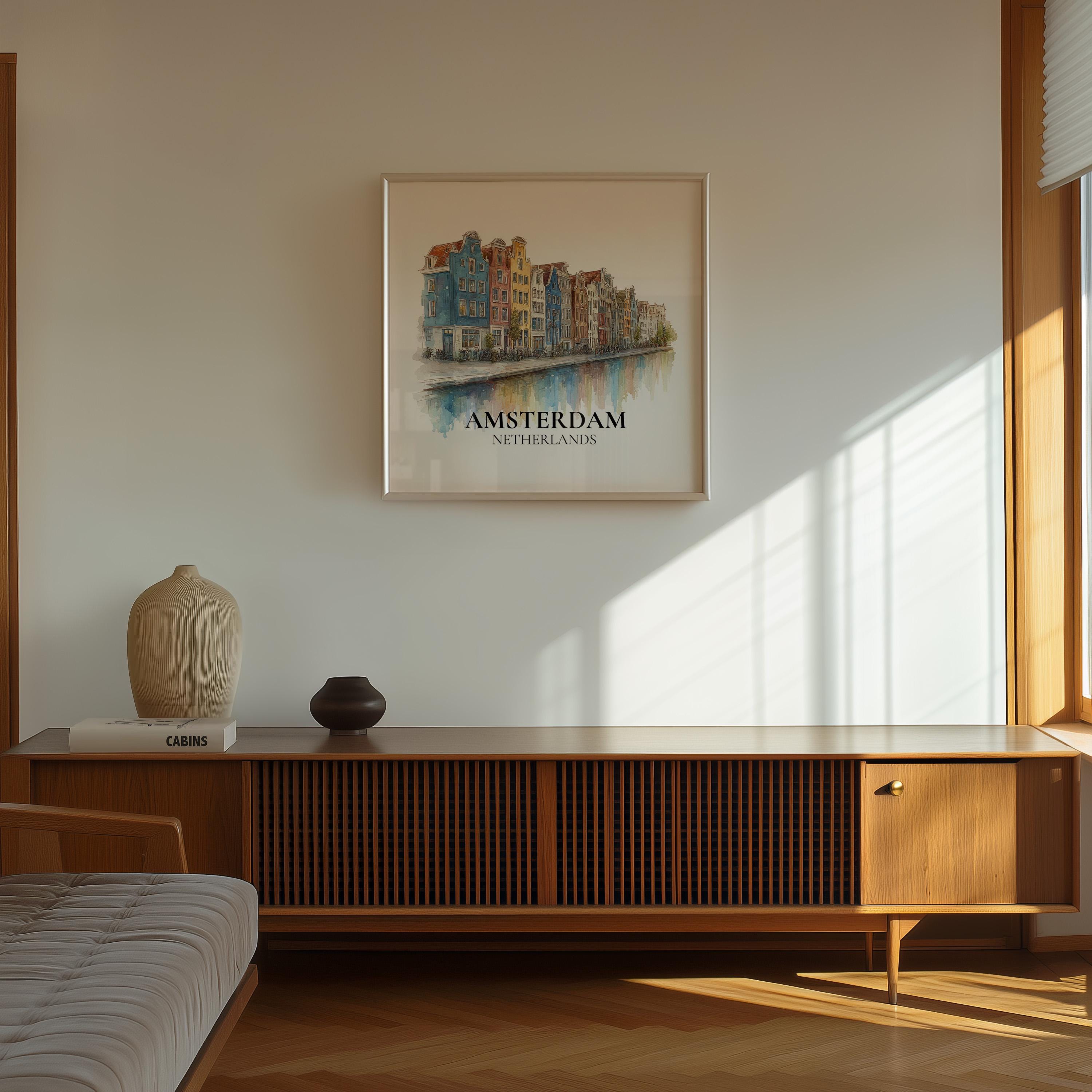 Amsterdam Netherlands Poster, Watercolor Wall Art Print, Custom Travel, World Locations Keepsake Gift