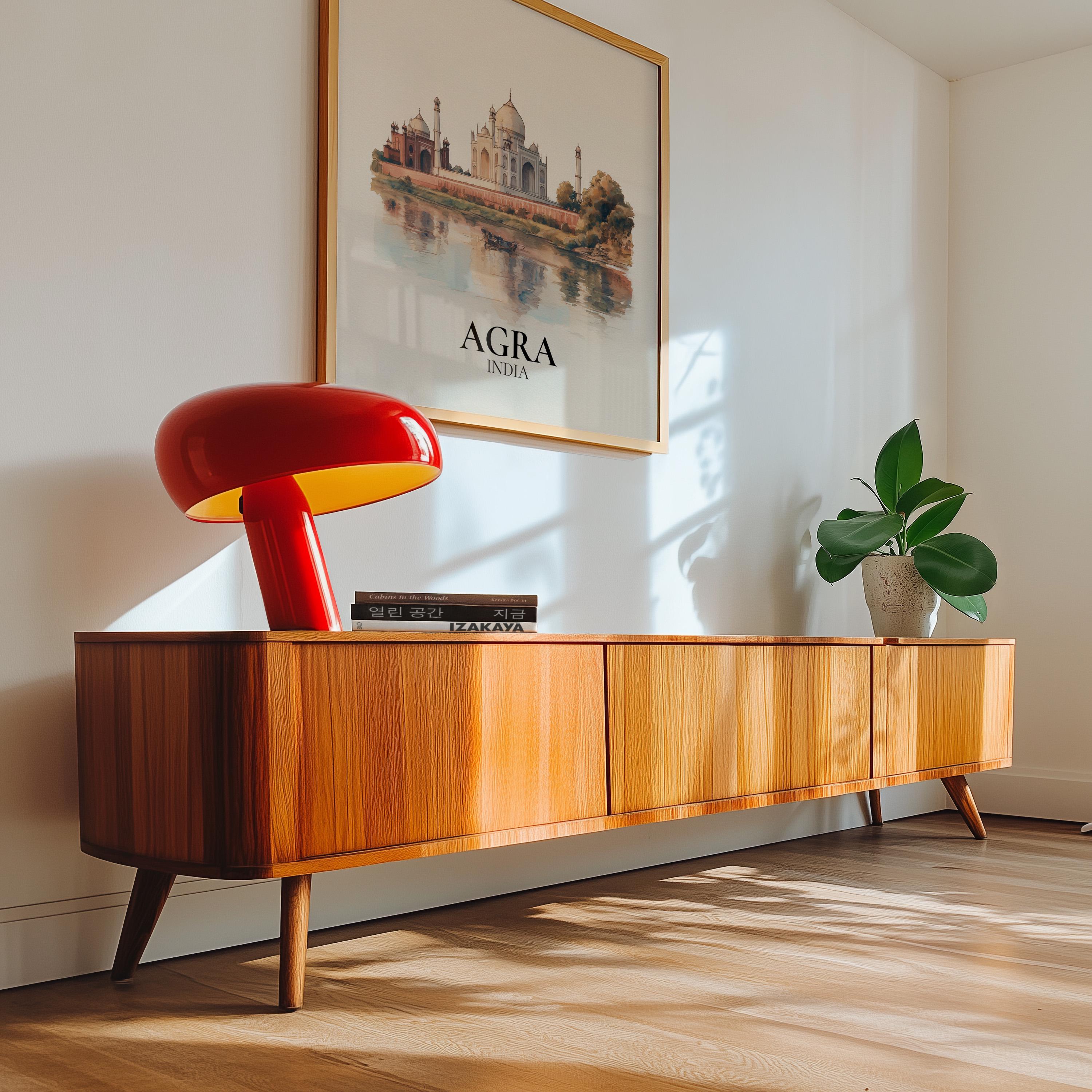 Agra India Watercolor Wall Art Print, Custom Travel Poster, World Locations Keepsake Gift