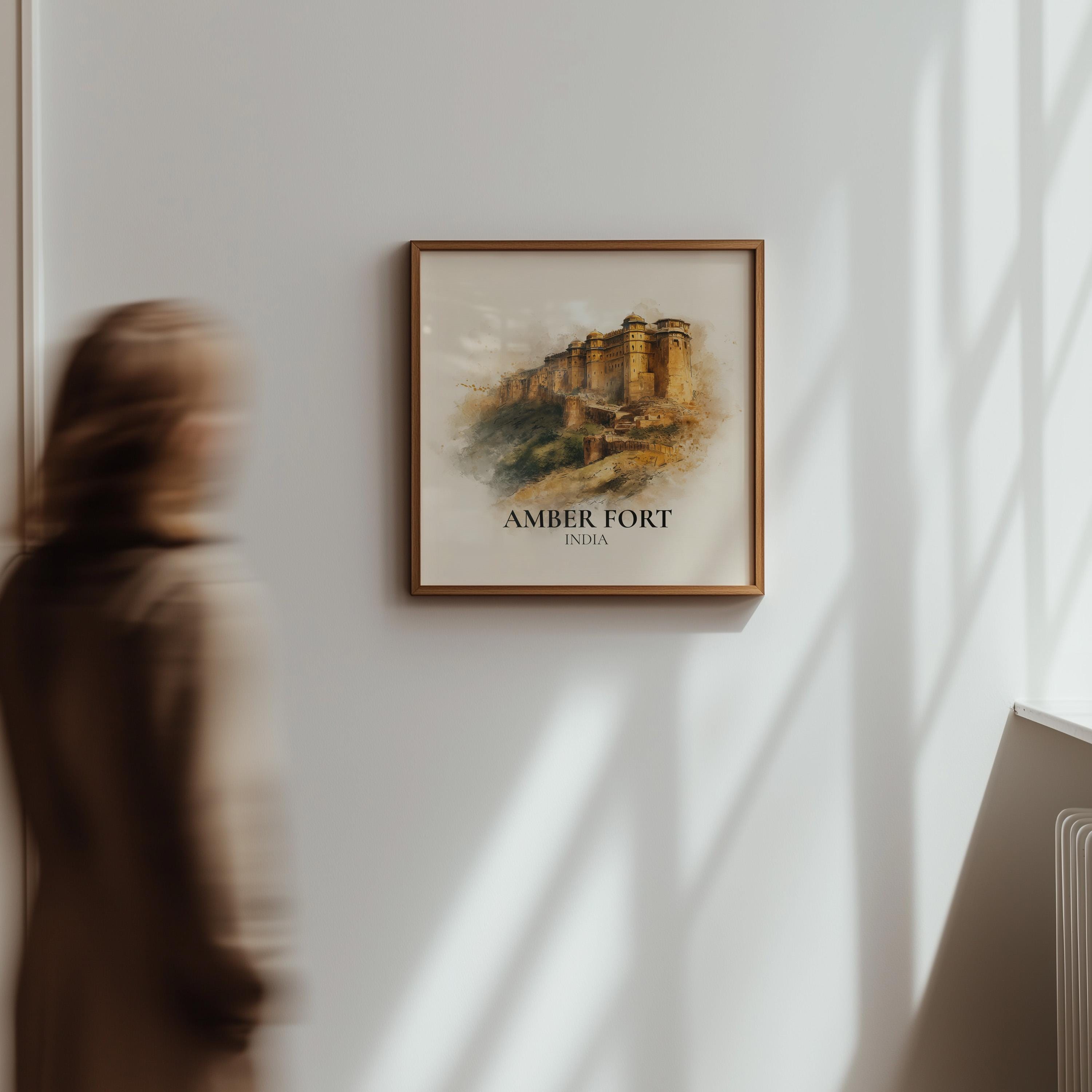 Amber Fort India Watercolor Wall Art Print, Custom Travel Poster, World Locations Keepsake Gift