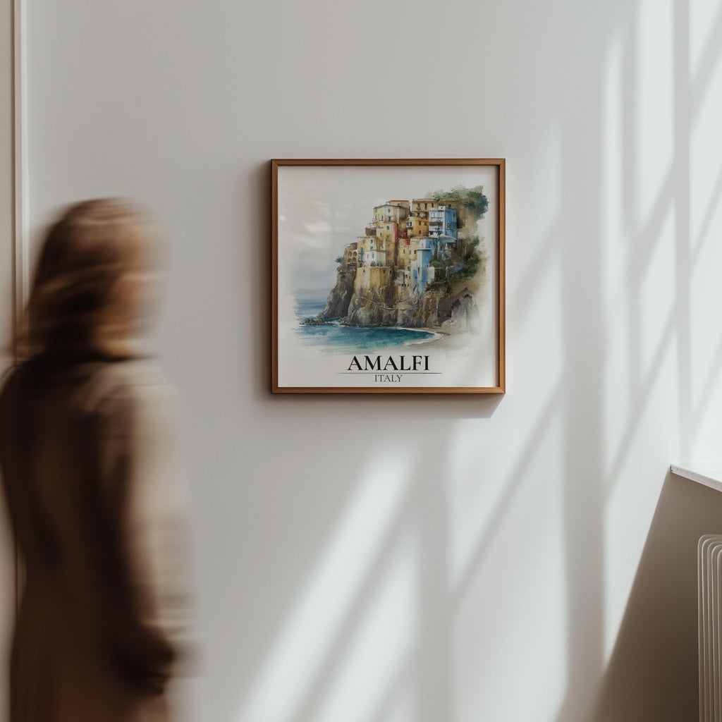 Amalfi Coast Italy poster, Watercolor Wall Art Print, Custom Travel, World Locations Keepsake Gift