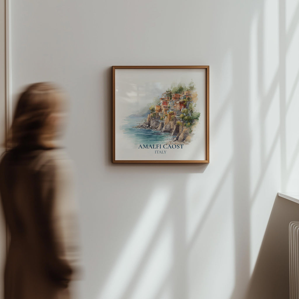 Amalfi Italy Watercolor Wall Art Print, Custom Travel Poster, World Locations Keepsake Gift