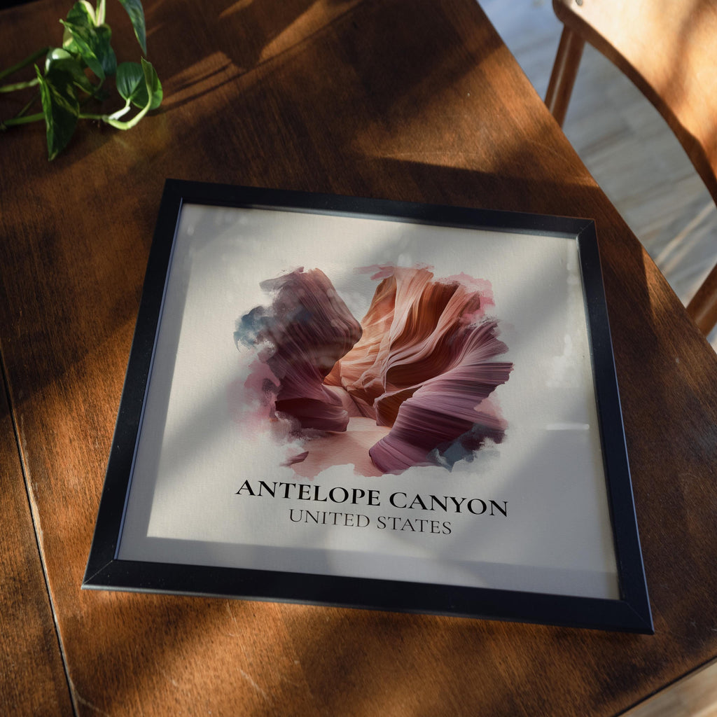 Antelope Canyon United States Watercolor Wall Art Print, Custom Travel Poster, World Locations Keepsake Gift