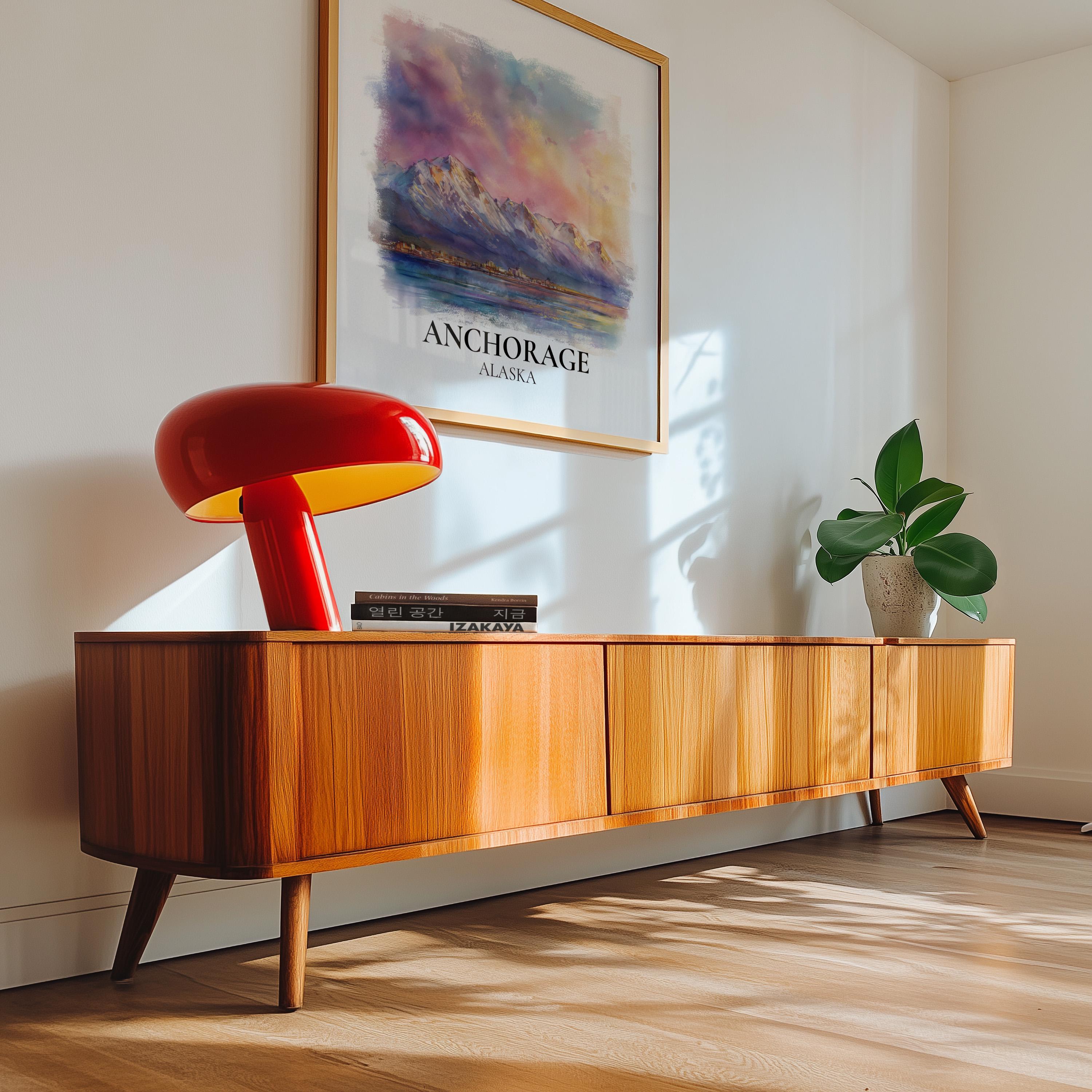 Anchorage Alaska Watercolor Wall Art Print, Custom Travel Poster, World Locations Keepsake Gift