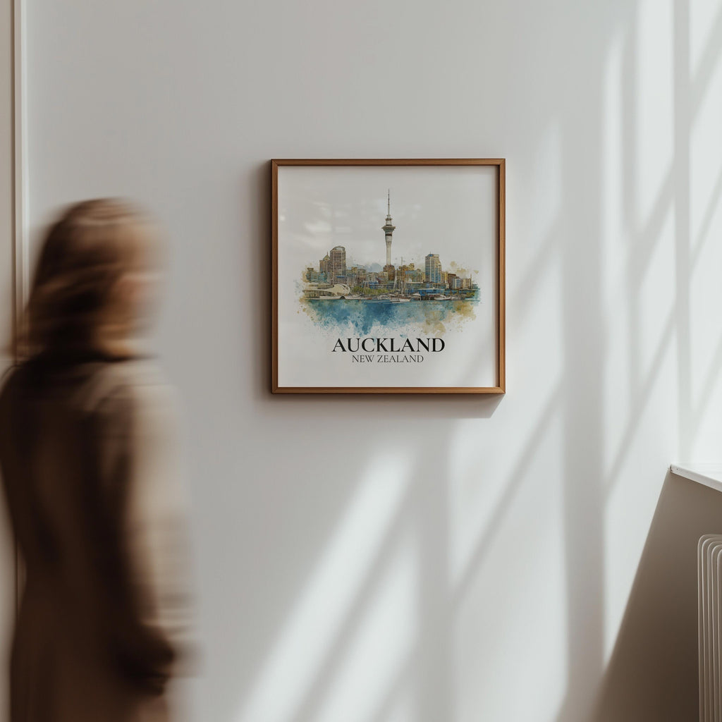 Auckland New Zealand Watercolor Wall Art Print, Custom Travel Poster, World Locations Keepsake Gift