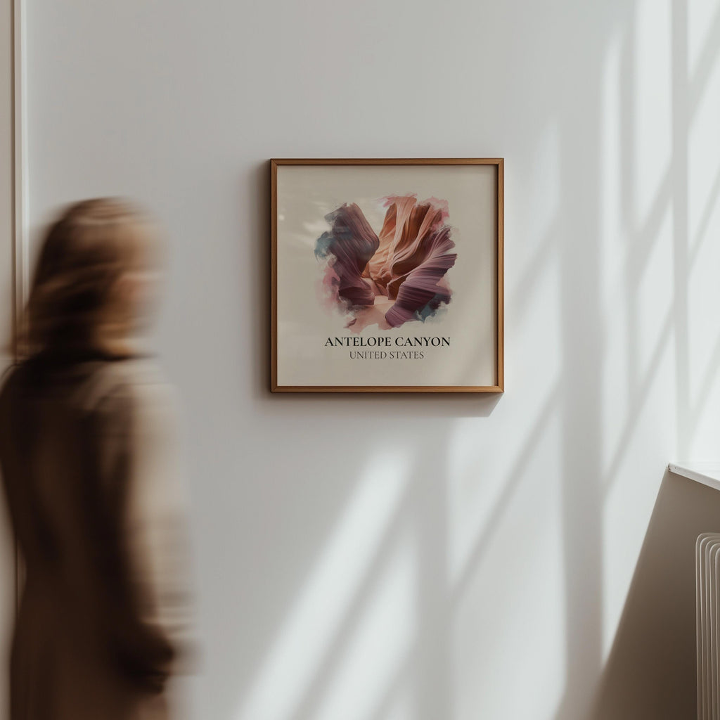 Antelope Canyon United States Watercolor Wall Art Print, Custom Travel Poster, World Locations Keepsake Gift