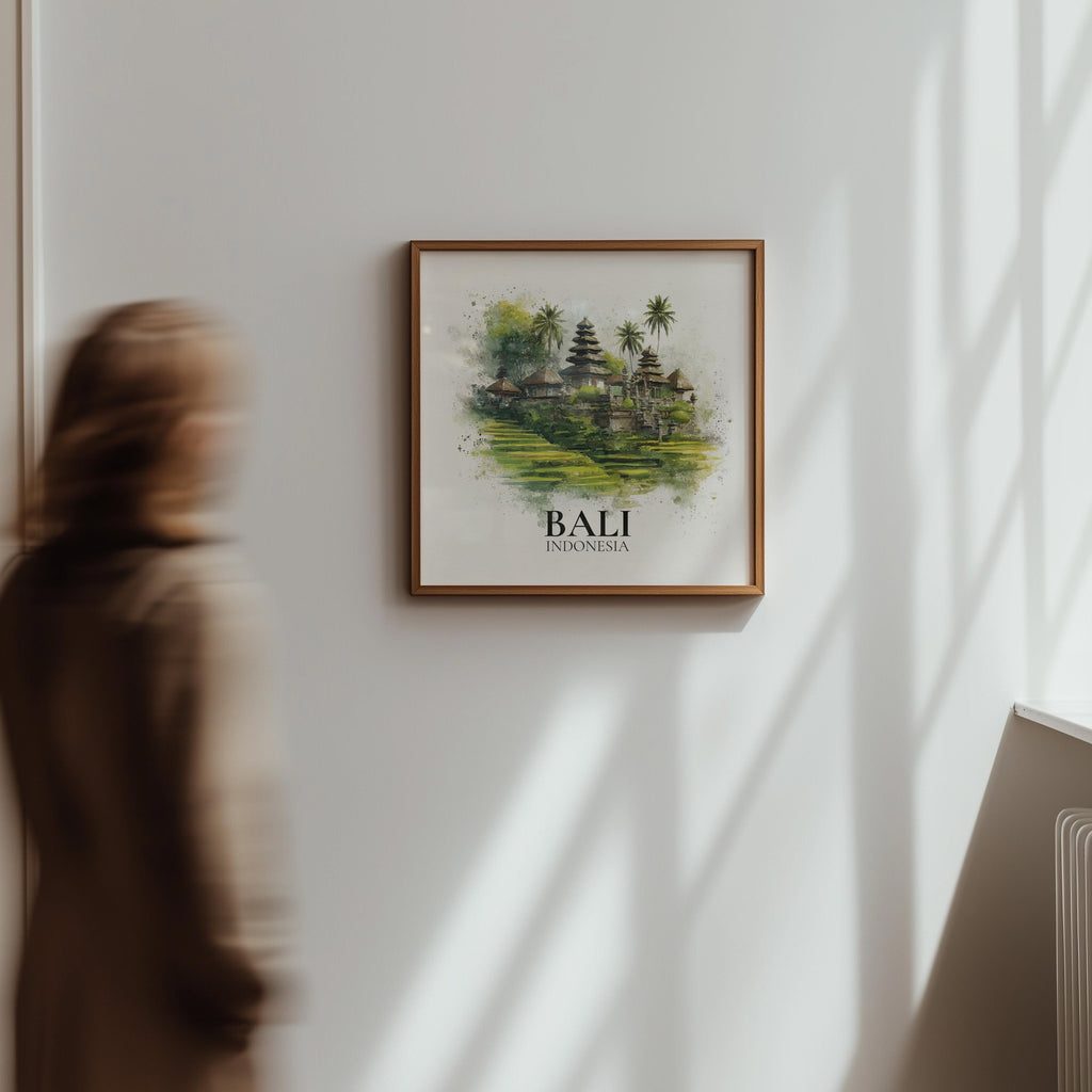 Bali Indonesia Watercolor Wall Art Print, Custom Travel Poster, World Locations Keepsake Gift