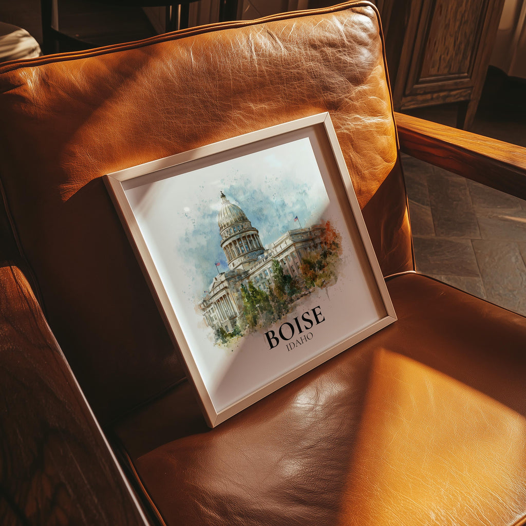 Boise Idaho Watercolor Wall Art Print, Custom Travel Poster, World Locations Keepsake Gift