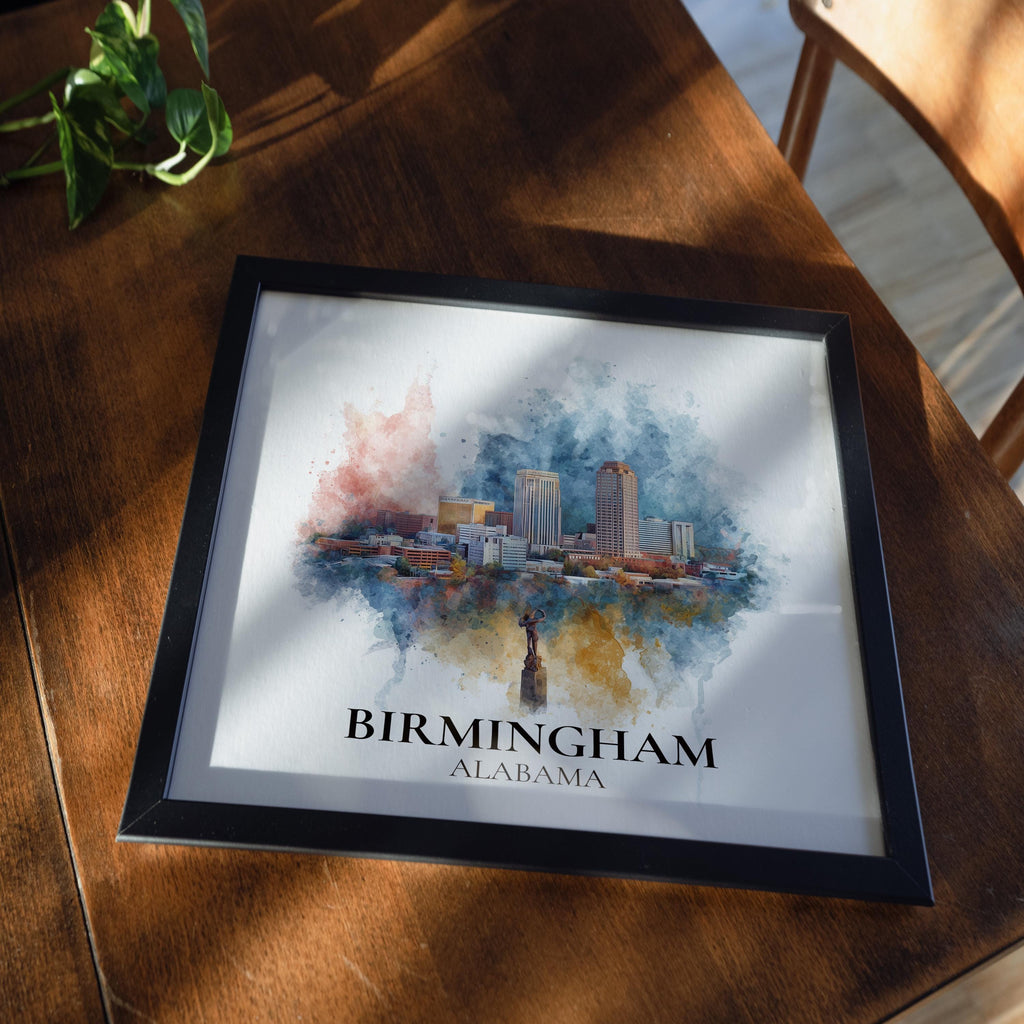 Birmingham Alabama Watercolor Wall Art Print, Custom Travel Poster, World Locations Keepsake Gift