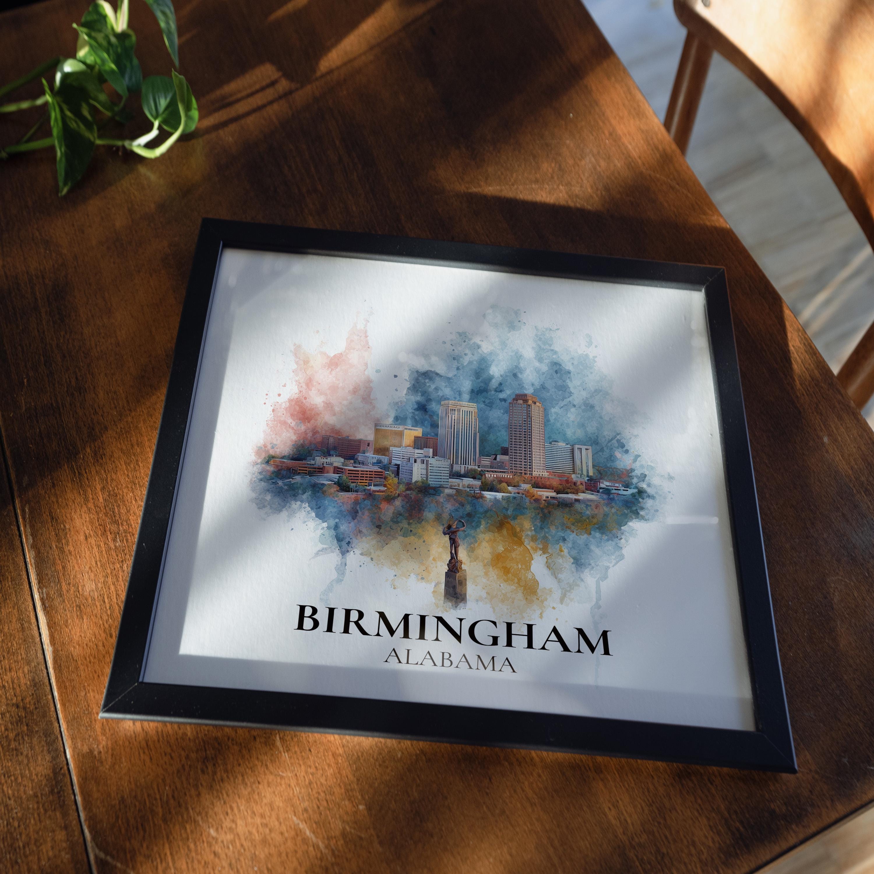 Birmingham Alabama Watercolor Wall Art Print, Custom Travel Poster, World Locations Keepsake Gift