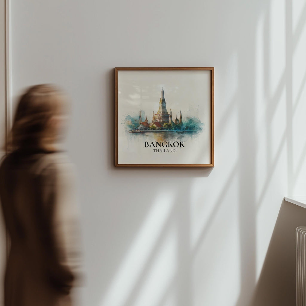 Bangkok Thailand Watercolor Wall Art Print, Custom Travel Poster, World Locations Keepsake Gift