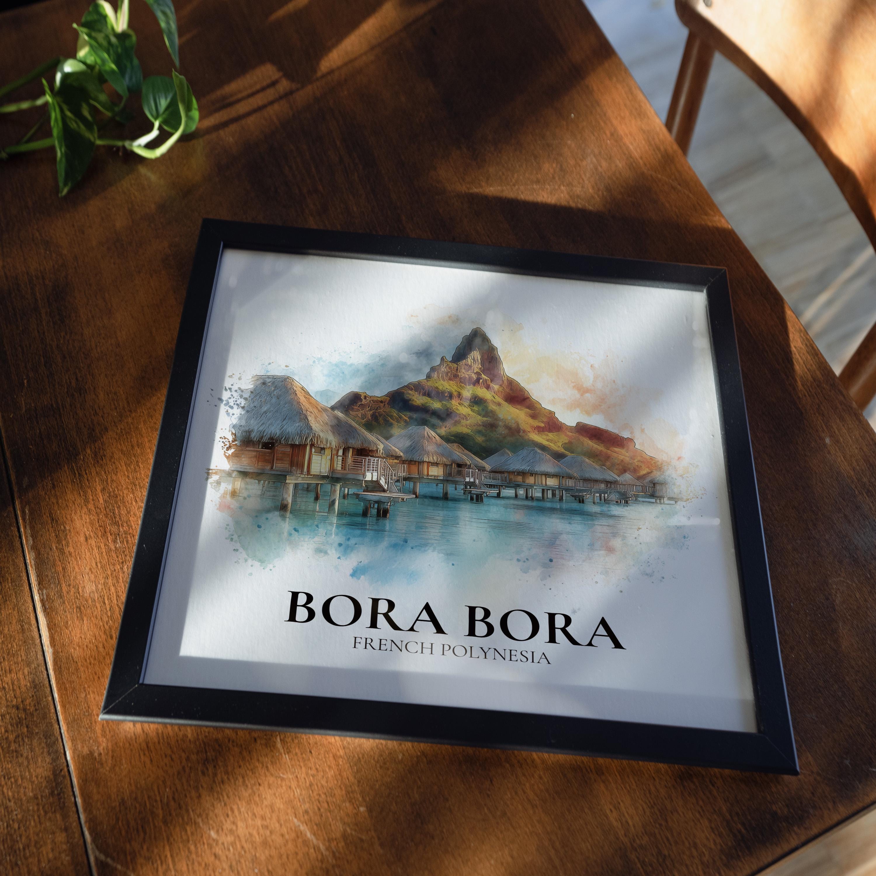 Bora Bora French Polynesia Watercolor Wall Art Print, Custom Travel Poster, World Locations Keepsake Gift