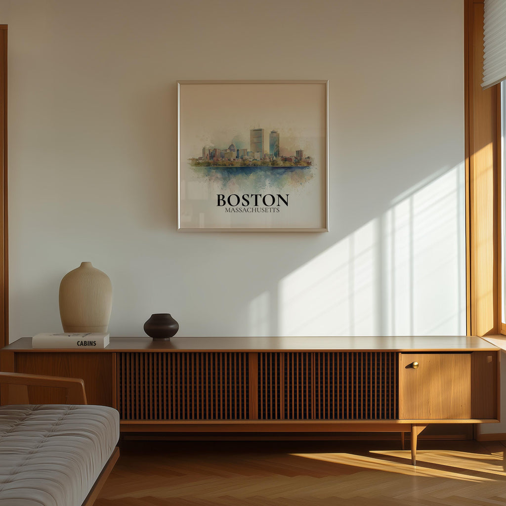 Boston Massachusetts Watercolor Wall Art Print, Custom Travel Poster, World Locations Keepsake Gift