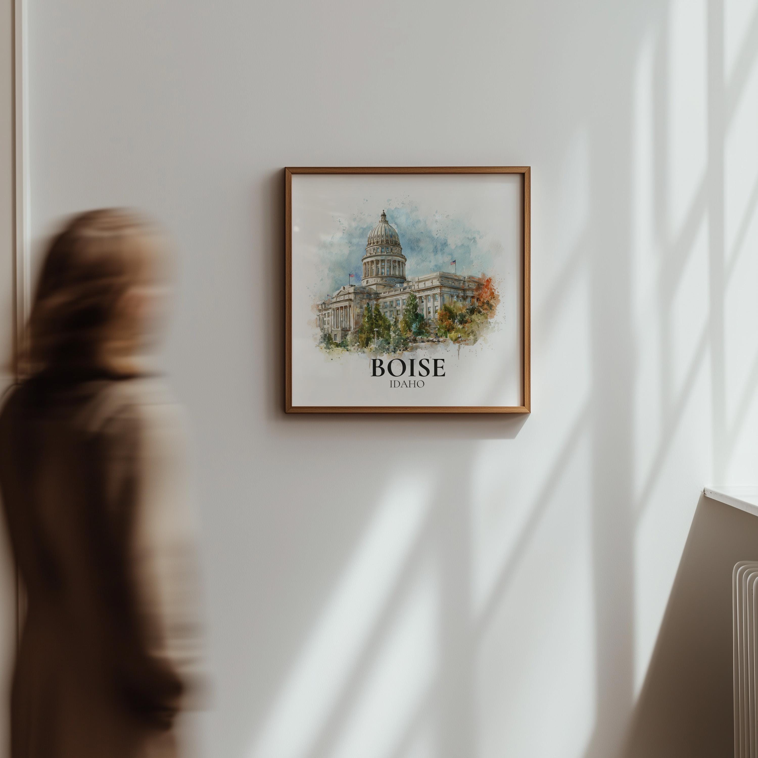 Boise Idaho Watercolor Wall Art Print, Custom Travel Poster, World Locations Keepsake Gift
