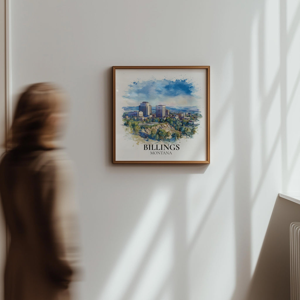 Billings Montana Watercolor Wall Art Print, Custom Travel Poster, World Locations Keepsake Gift
