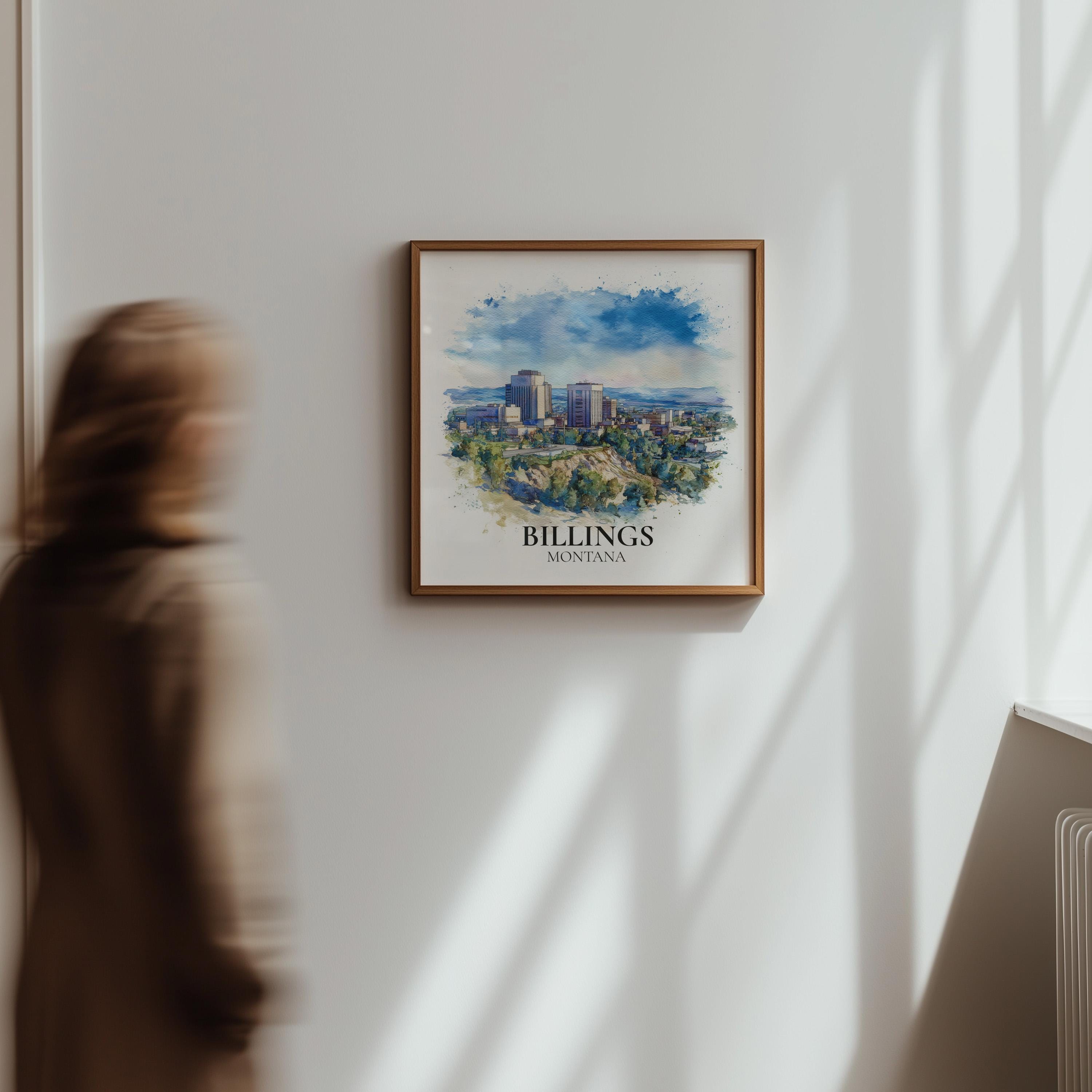 Billings Montana Watercolor Wall Art Print, Custom Travel Poster, World Locations Keepsake Gift