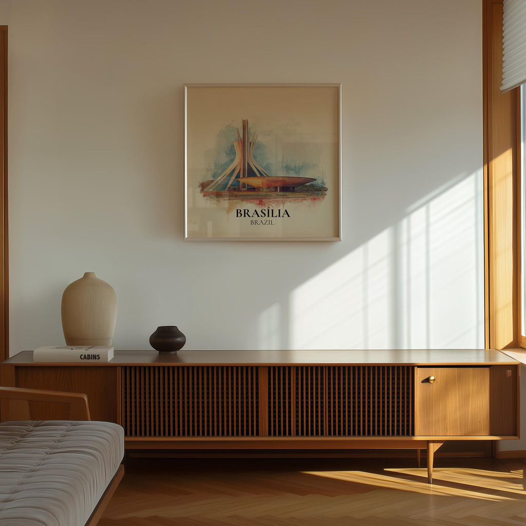 Brasilia Brazil Watercolor Wall Art Print, Custom Travel Poster, World Locations Keepsake Gift