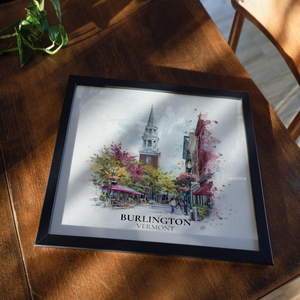 Burlington Vermont Watercolor Wall Art Print, Custom Travel Poster, World Locations Keepsake Gift