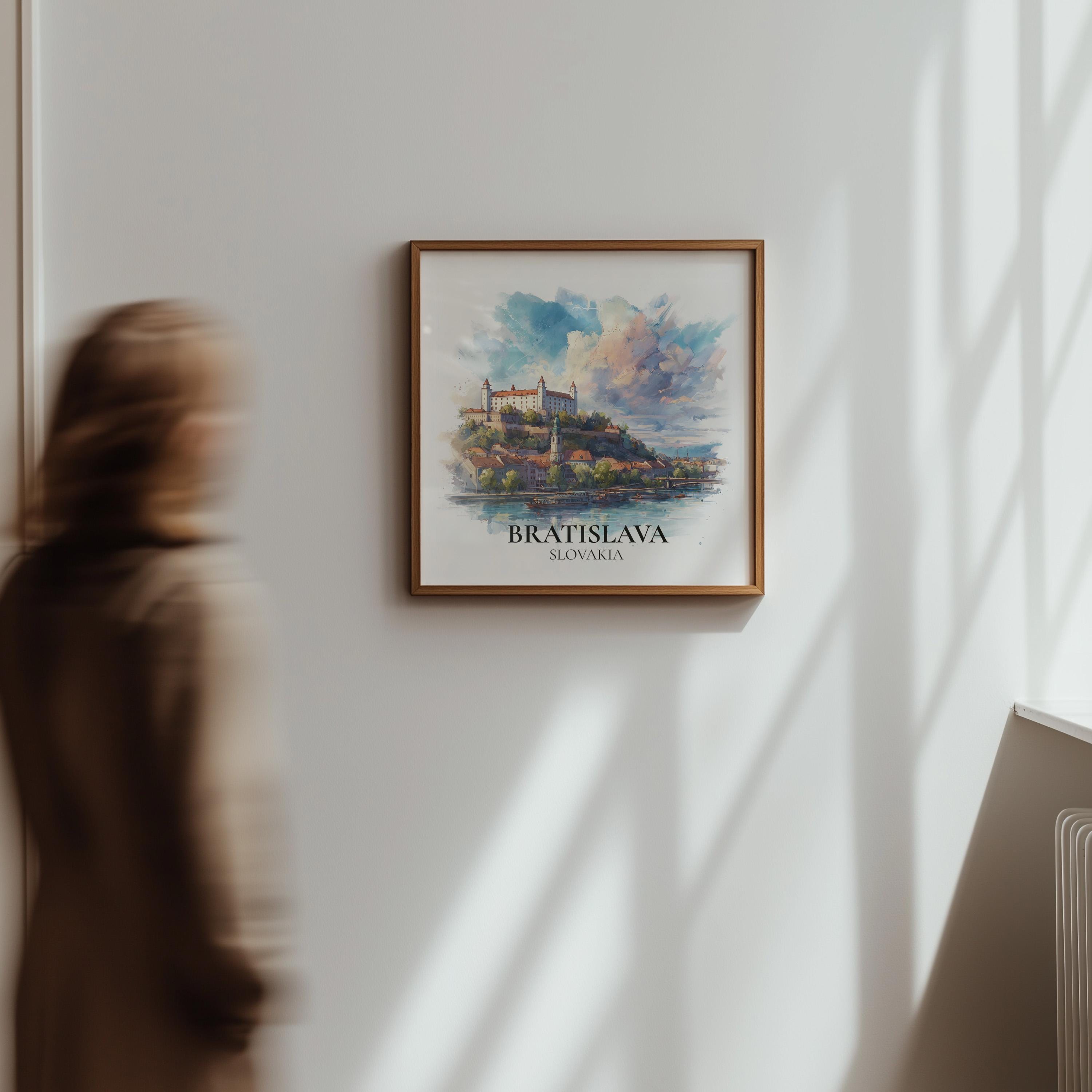 Bratislava Slovakia Watercolor Wall Art Print, Custom Travel Poster, World Locations Keepsake Gift