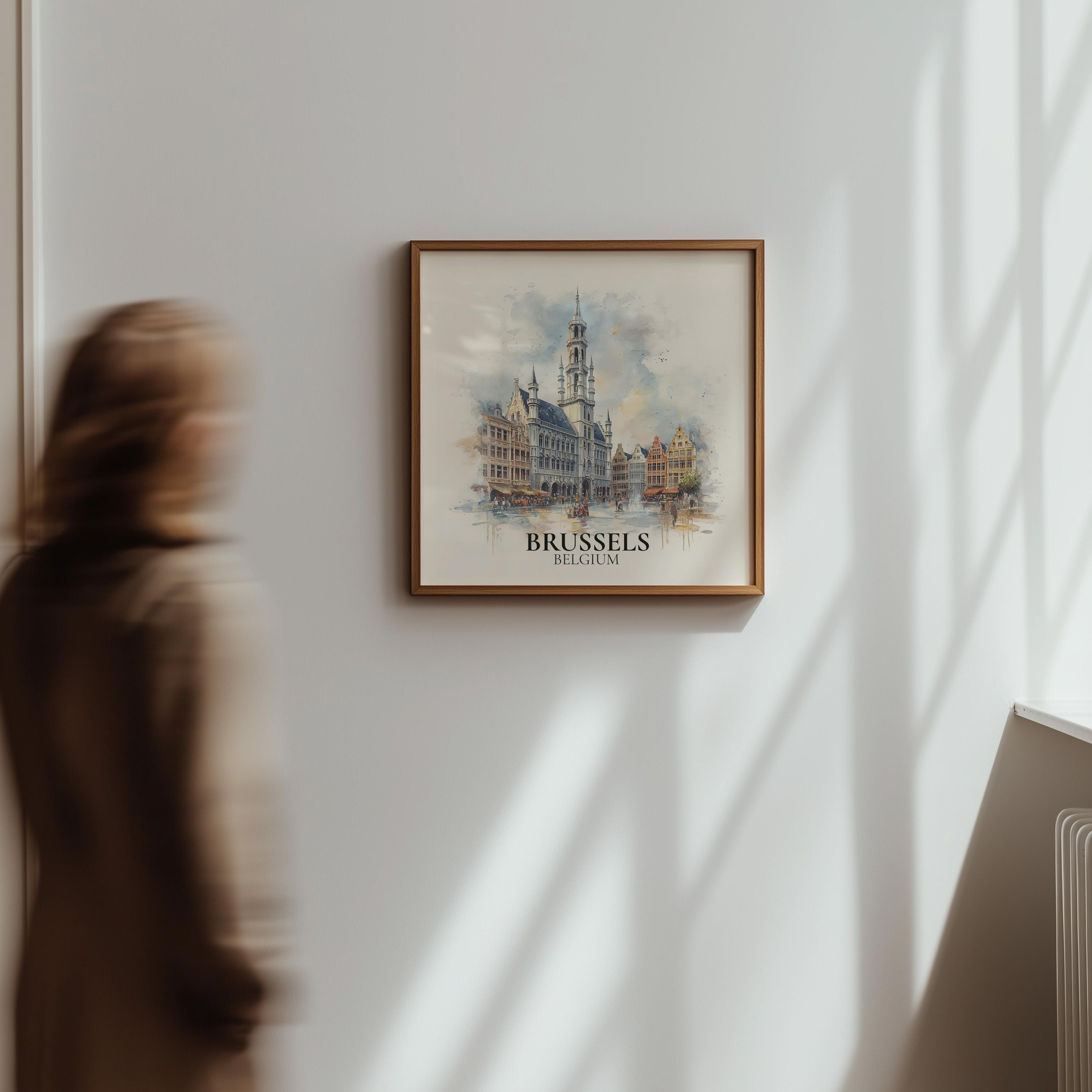 Brussels Belgium Watercolor Wall Art Print, Custom Travel Poster, World Locations Keepsake Gift