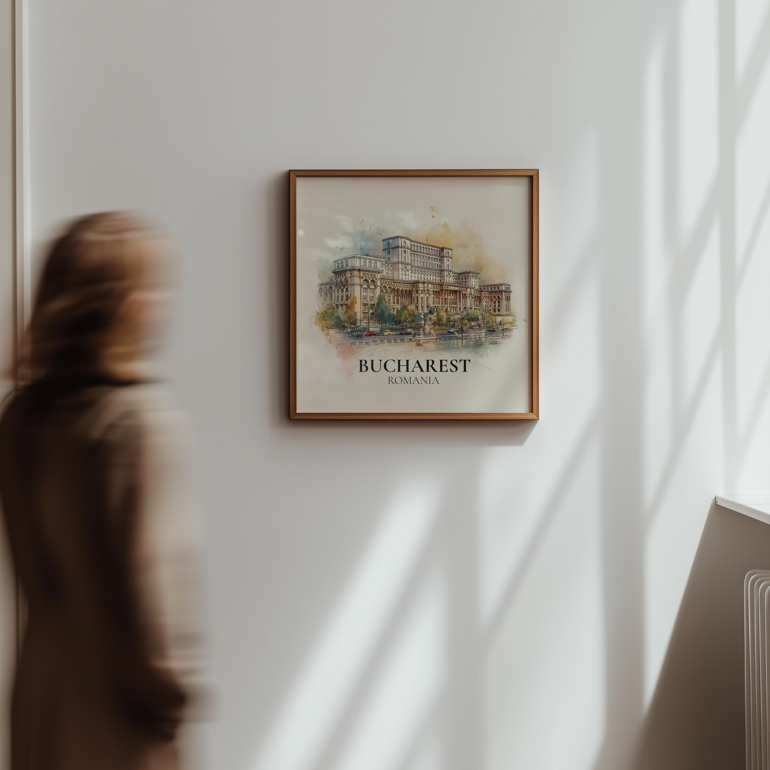 Bucharest Romania Watercolor Wall Art Print, Custom Travel Poster, World Locations Keepsake Gift