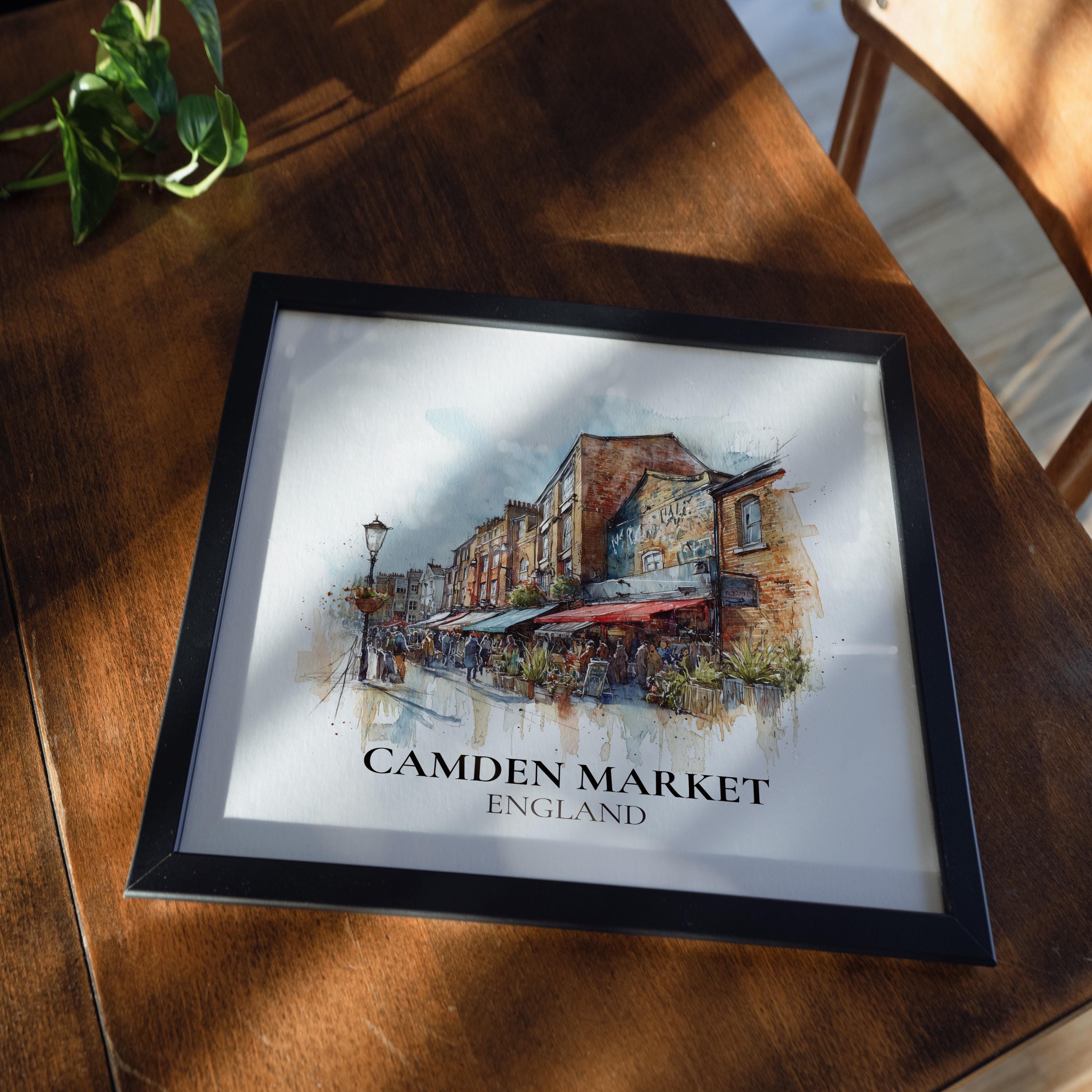 Camden Market England Watercolor Wall Art Print, Custom Travel Poster, World Locations Keepsake Gift